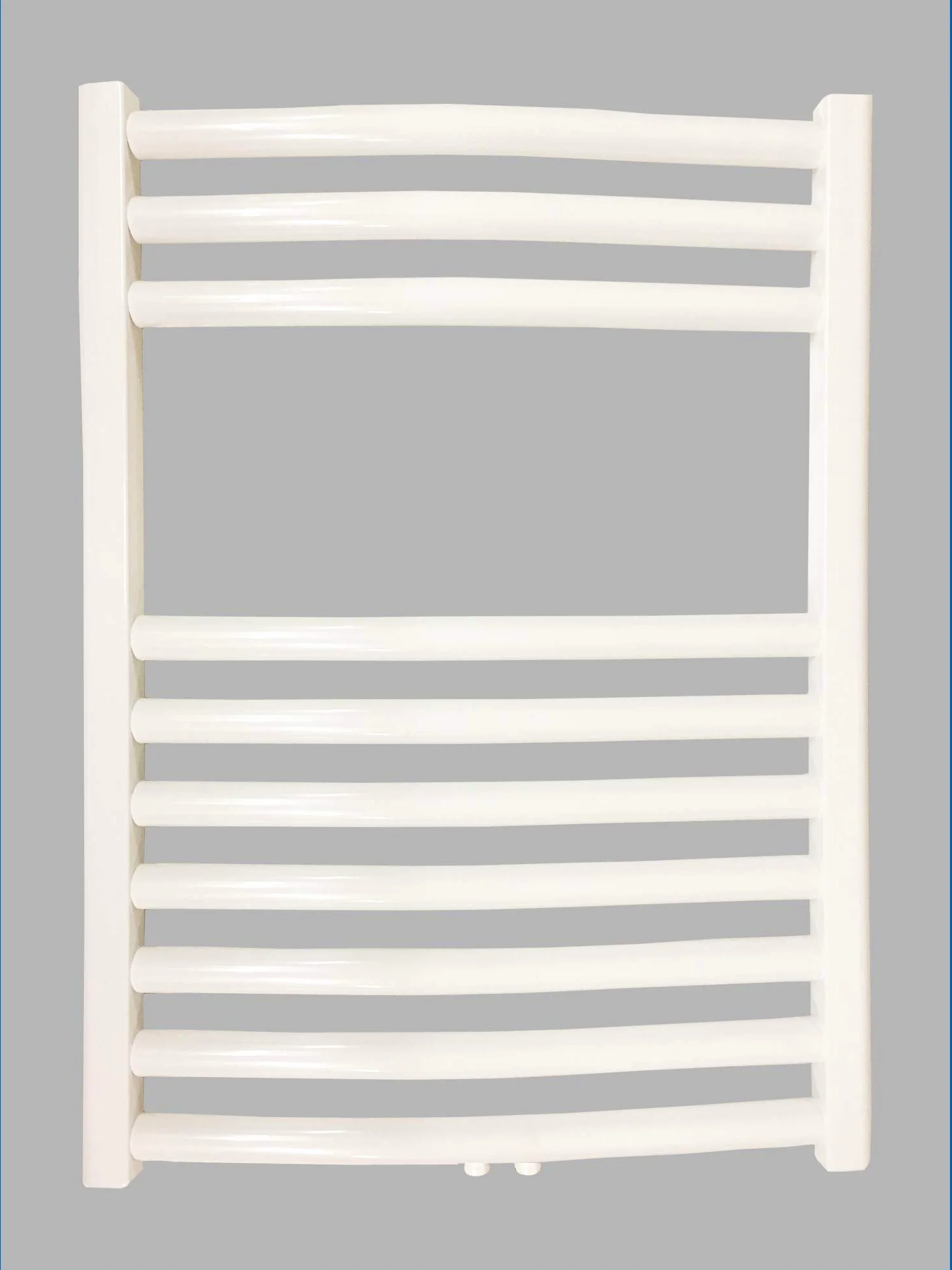 Grzejnik łazienkowy SMYRNA biały 450 x 800 mm. Wygięty z przyłączem środkowym suszarka do rąk