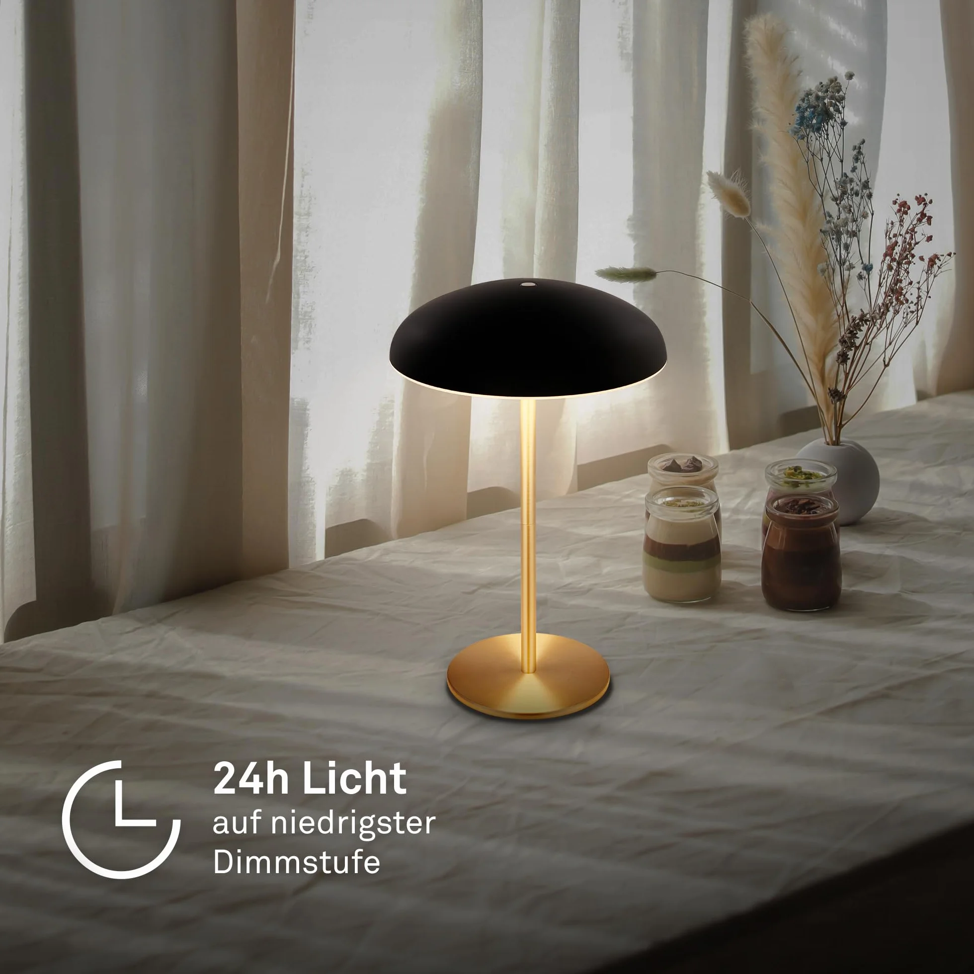BRILONER - Lampa stołowa LED bezprzewodowa IP44 z jasną krawędzią, ściemniacz dotykowy, wymienny akumulator, lampka nocna, lampa LED, 19,5x30,5 cm, czarny
