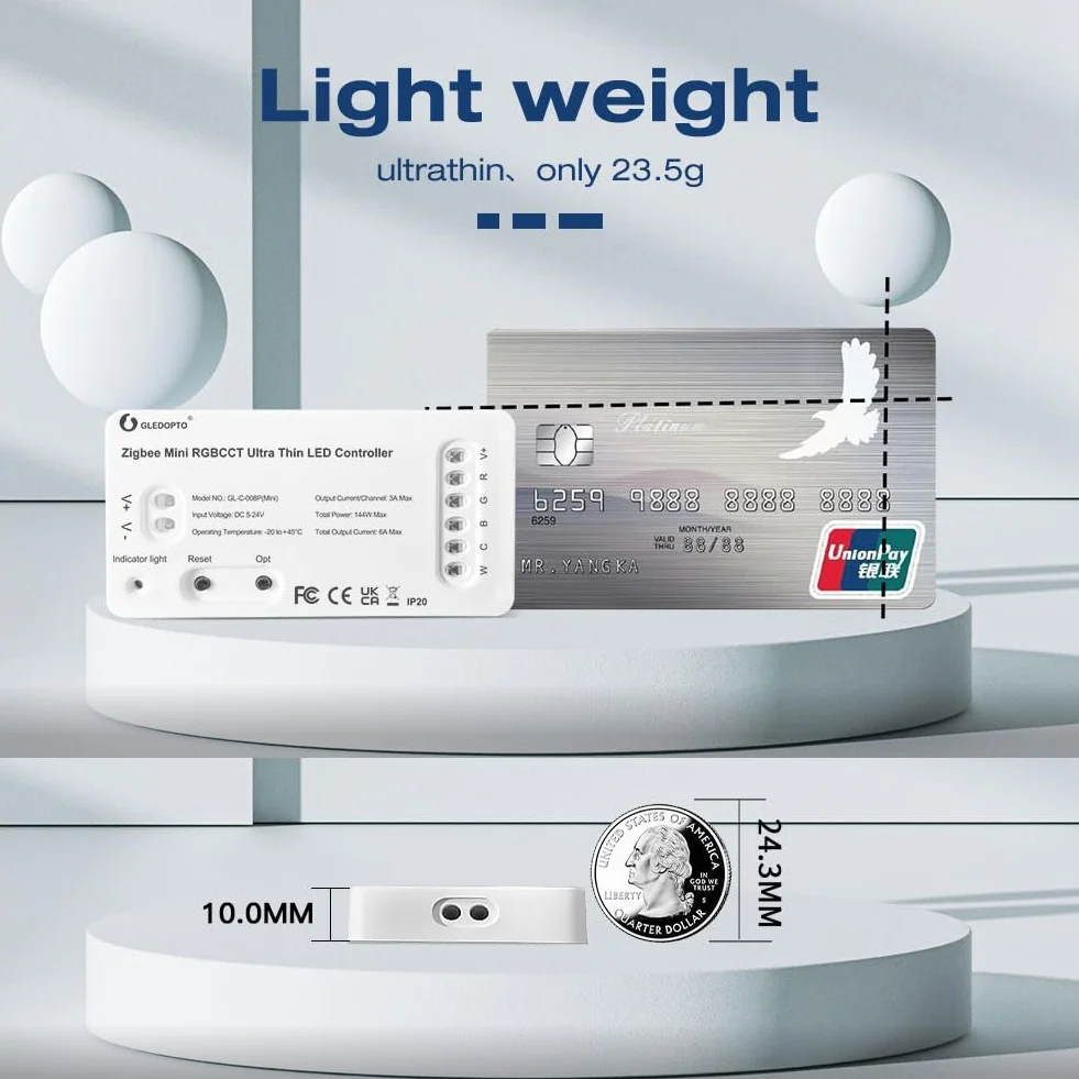 LIGHTEU®, GLEDOPTO ściemniacz Zigbee, ultracienki kontroler LED Pro Alexa Voice/Hub APP DC5-24V, GL-C-009P(mini)