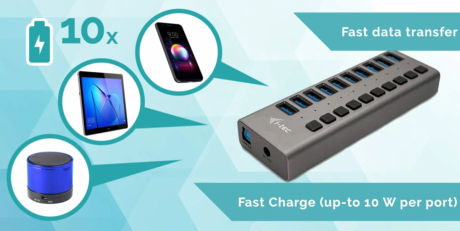 i-tec USB 3.0 HUB 10 portów, 48 W USB 3.0 HUB 10 portów, 48 W