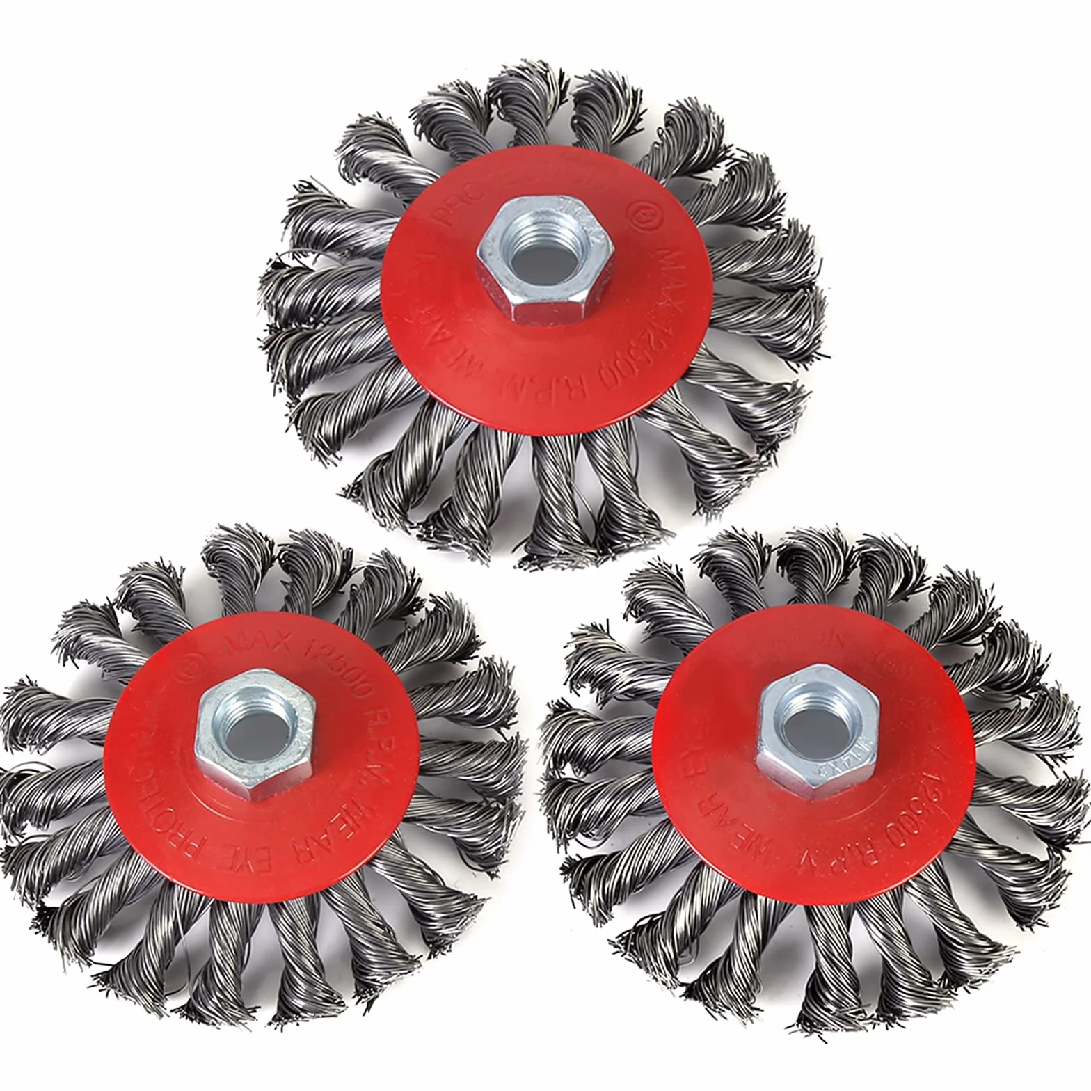 Zestaw 3 szczotek drucianych, szczotki druciane do szlifierek kątowych, Ø 115 mm, szczotka do tarcz, szczotka do garnków, szlifierka kątowa, szczotka druciana do polerowania, odgładzania i okrawania (M14)