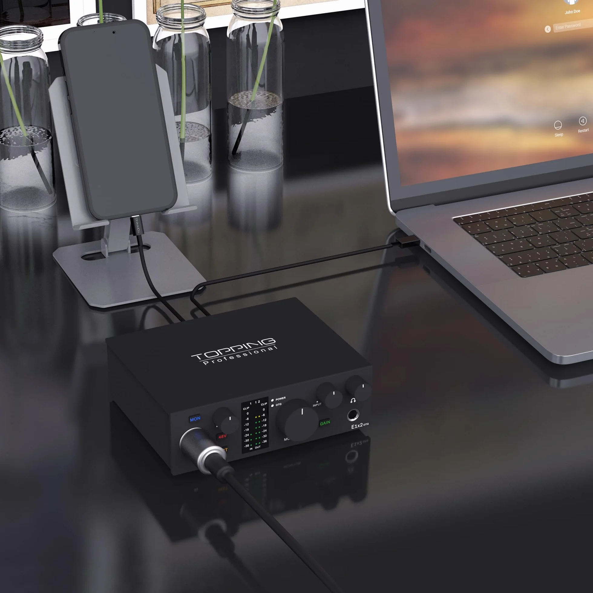 Topping Professional E1x2 OTG interfejs audio wzmacniacz słuchawkowy czarny