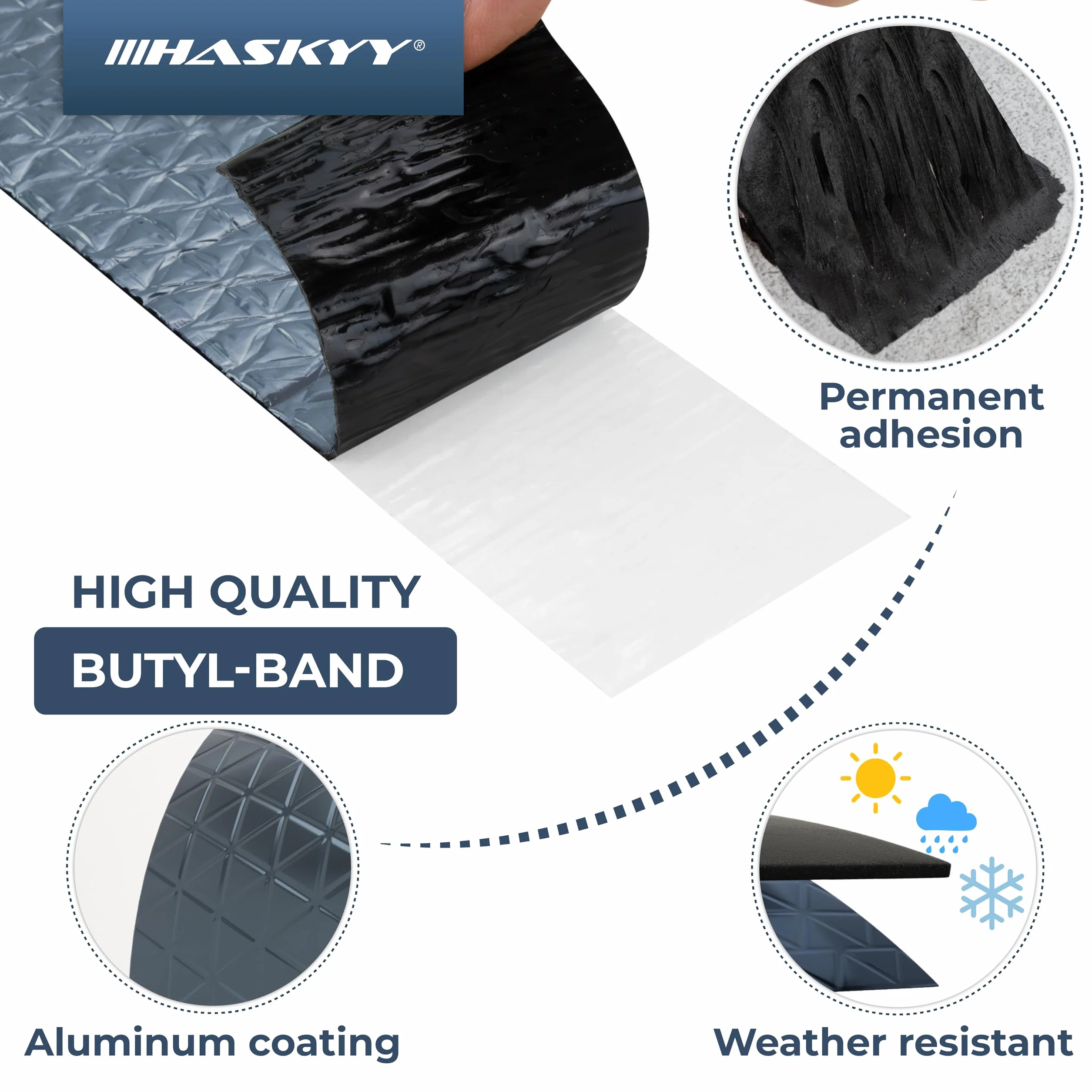 HASKYY Wodoszczelna taśma klejąca butylowa I 50 mm x 10 m antracytowa wysokiej jakości samoprzylepna z folią aluminiową I taśma butylowa odporna na starzenie, korozję i promieniowanie UV