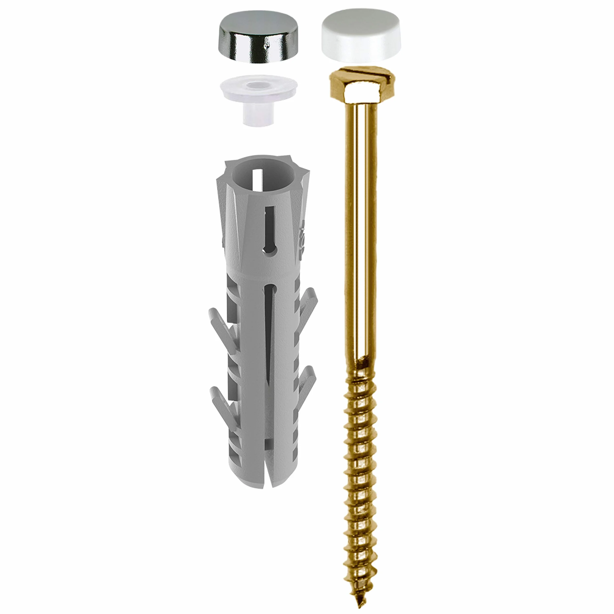 TOX Stojąca toaleta do montażu na stojąco, z kołkami rozporowymi Barracuda 8 x 40 mm + mosiężna śruba sześciokątna 6,0 x 70 mm i zaślepkami biały, 1 zestaw, 04510136/S
