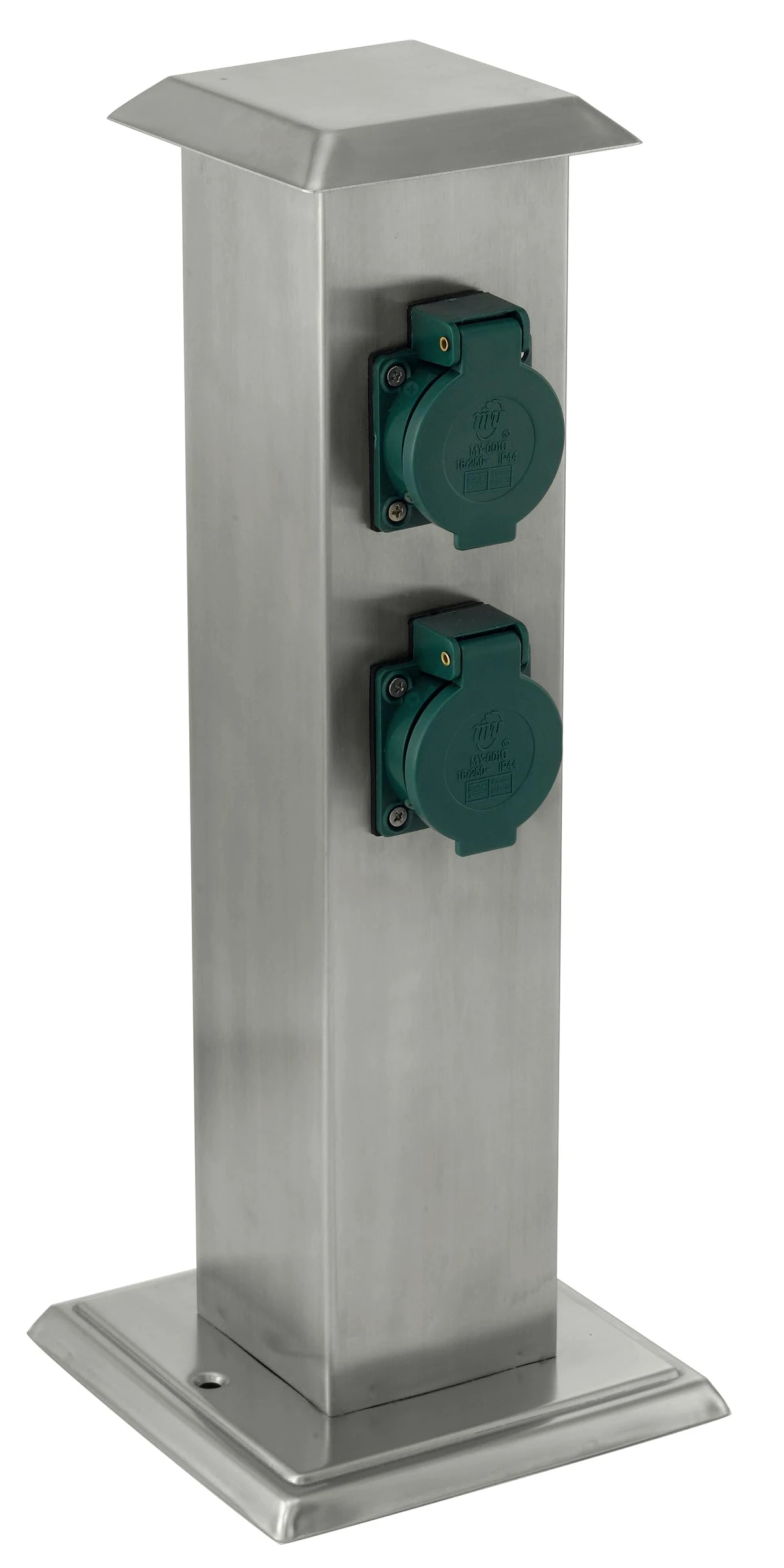 EGLO Outdoor Akcesoria Słup z gniazdami, Gniazdo ogrodowe, 4 gniazda | Materiał: stal nierdzewna i tworzywo sztuczne, Kolor: srebrny, zielony, IP44