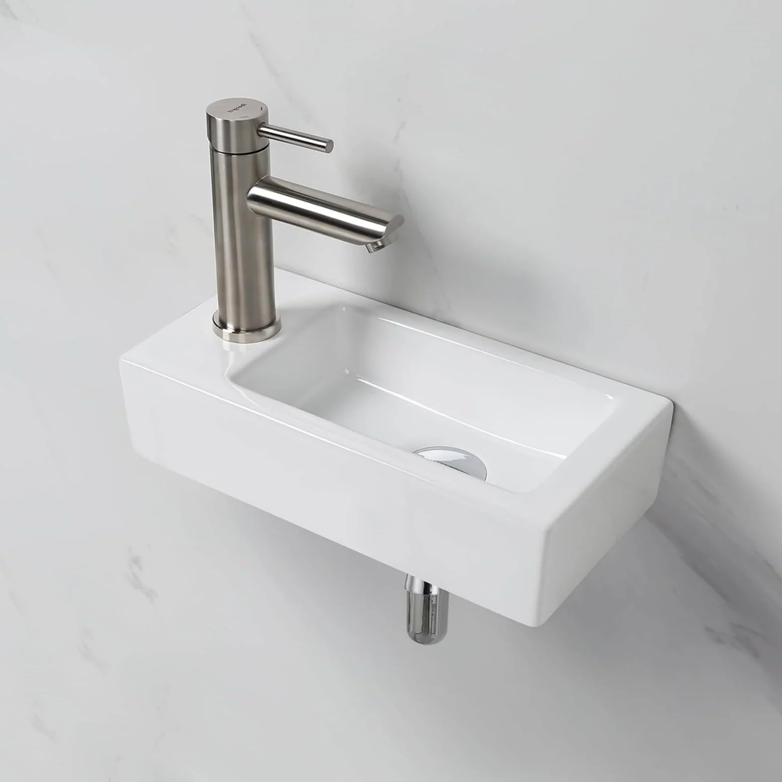Ibergrif Prostokątna ceramiczna umywalka z 1 otworem na kran 376×188×93 mm biała