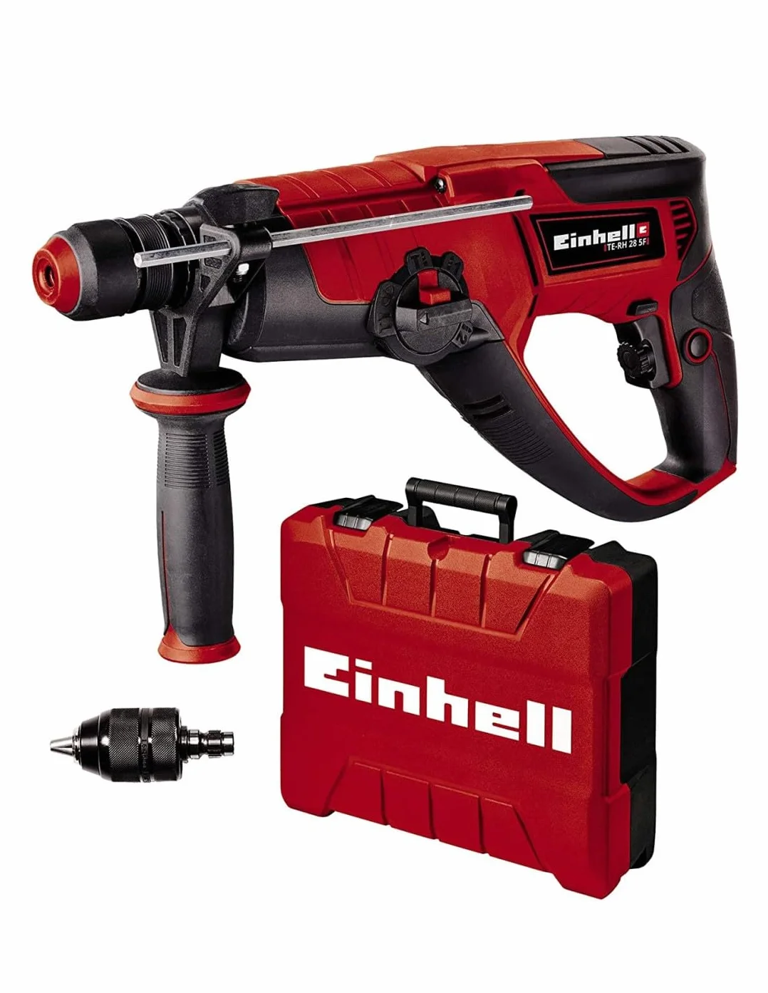 Einhell TE-RH 28 5F (950 W, 4500 min-1, 3 J odporność na uderzenia, blokada ciągłej pracy, pneumatyczny mechanizm młotka, SDS-plus, elektronika prędkościowa, metalowy ogranicznik głębokości wiercenia w zestawie E-box)