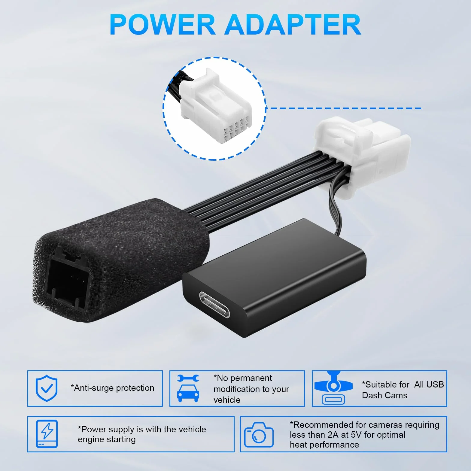 Dash cam Power Adapter 10 Pin (Model A) Custom for Hyundai Kia Telluride Sorento Soul Rio Carnival Sedona EV6 and More,GPS Radar Mirror Camera Dash Cam Adapter, Connects to Rearview Mirror (Hidden)