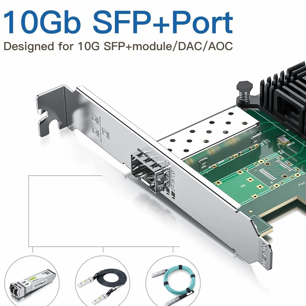 HiFiber 10G Ethernet karta sieciowa, SFP+ NIC, 10GbE CNA, funkcjonalnie kompatybilna z X520-DA1, kontrolerem Intel 82599EN, obsługa Windows Server/Linux/VMware (nie obsługuje MAC)
