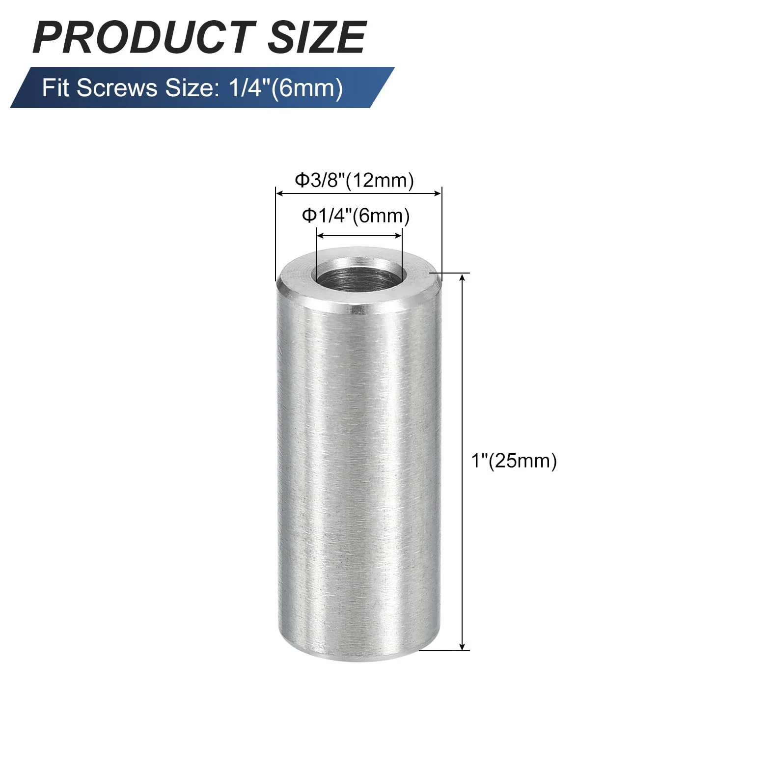 QUARKZMAN 10 sztuk dystansowe ze stali nierdzewnej, 6 mm ID x 12 mm OD x 25 mm L niegwintowany mosiężny separator śrubowy okrągły szczelina do śrub nakrętek 1/4" lub M6