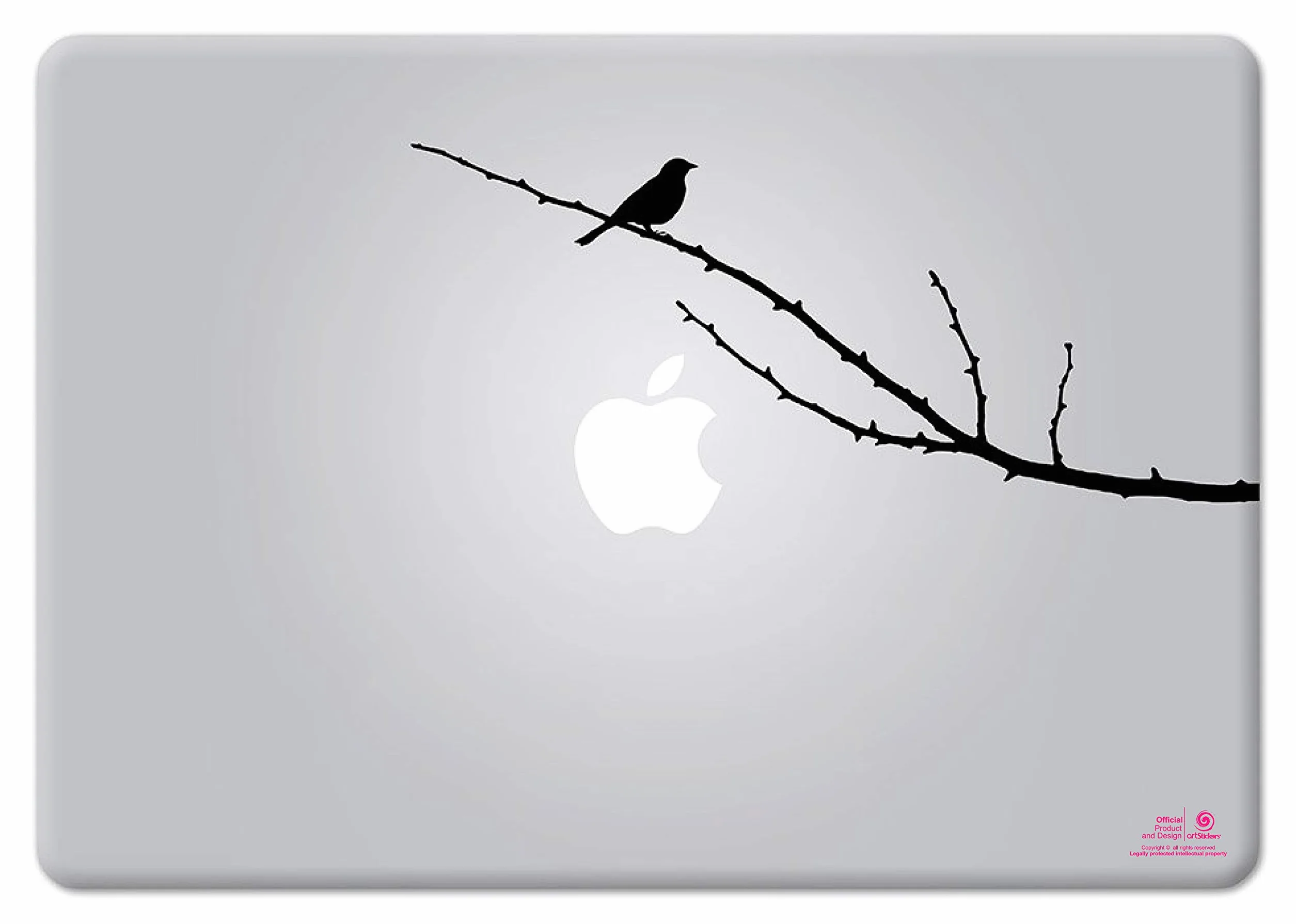 Naklejka na notebook 11" i 13" cal. Projekt ptaka na gałęzi. Klej do notebooka MacBook Pro Air Mac. Kolor czarny Prezent Spilart, znak towarowy