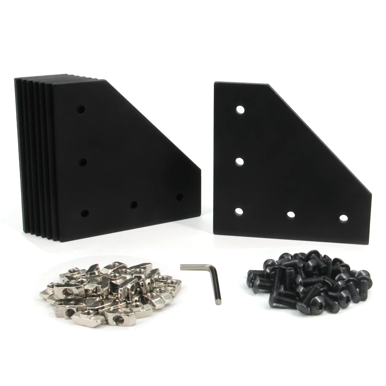 4040 płyta wspornika narożnego, kształt L, 5 otworów, 90 stopni, zewnętrzna płyta łącząca ze śrubami M6 x 16 mm, nakrętki T do aluminiowego profilu wytłaczanego 40 x 40 mm, 8 szt./opakowanie (czarny-4040 L)