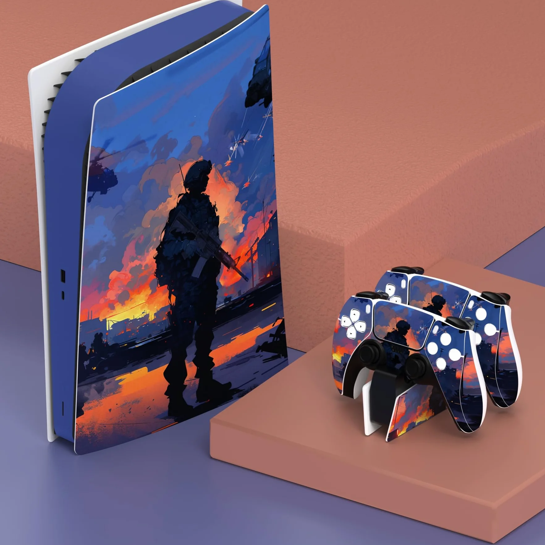 PlayVital Naklejka Skins do PS5 Digital Edition, Ochronne Naklejki do Kontrolera i Stacji Ładowania - Heroiczna Decyzja
