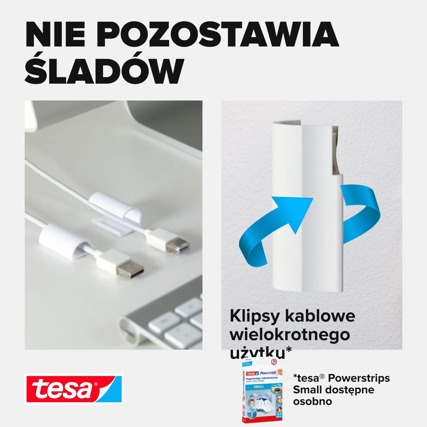 tesa Powerstrips klips do kabli/klips do kabli samoprzylepny/do mocowania kabli/w kolorze białym / 1 x 5 szt.