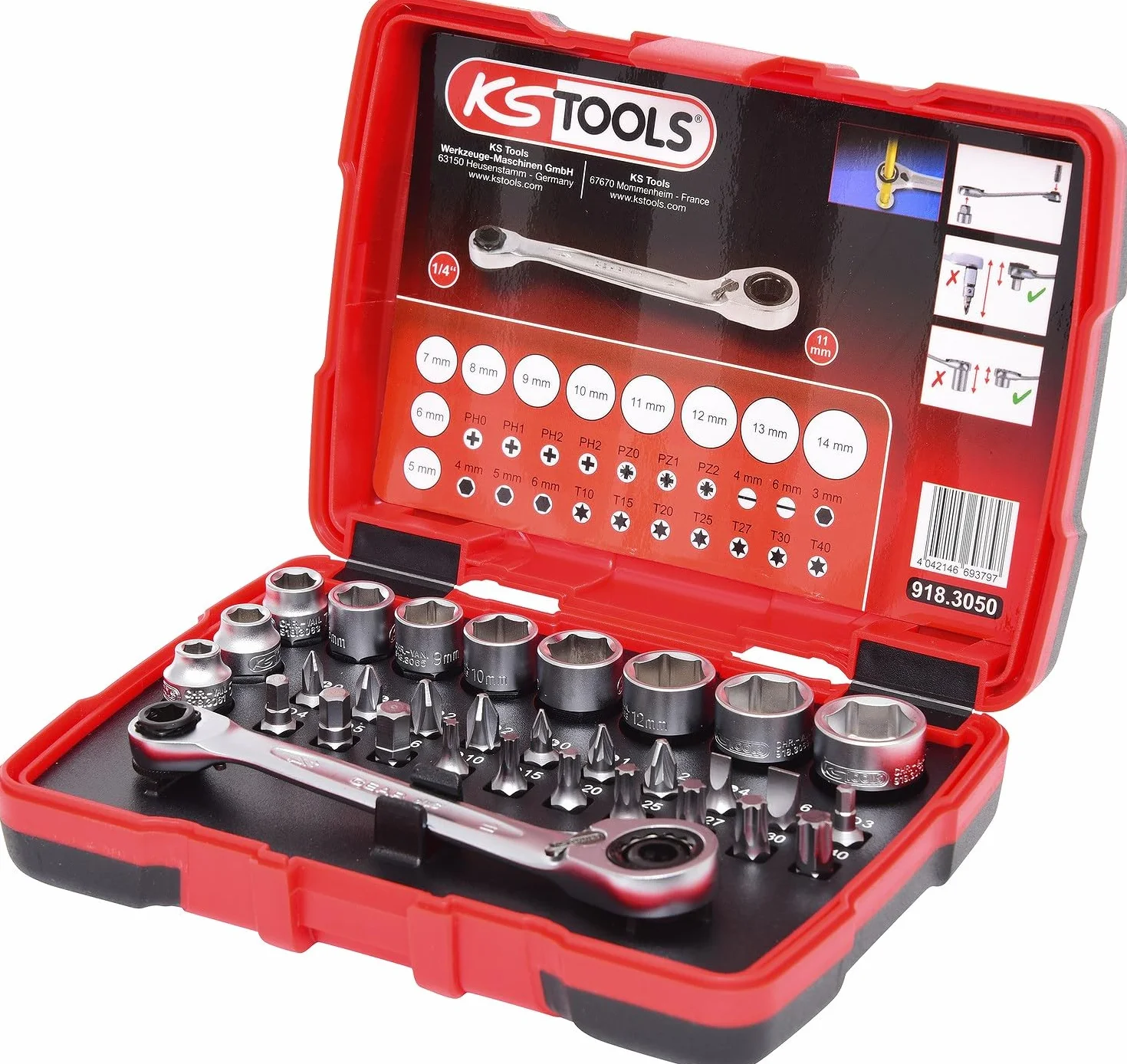 KS Tools 918.3050 1/4" + 11 mm klucz do gniazd przelotowych i zestaw bitów, 31-szt