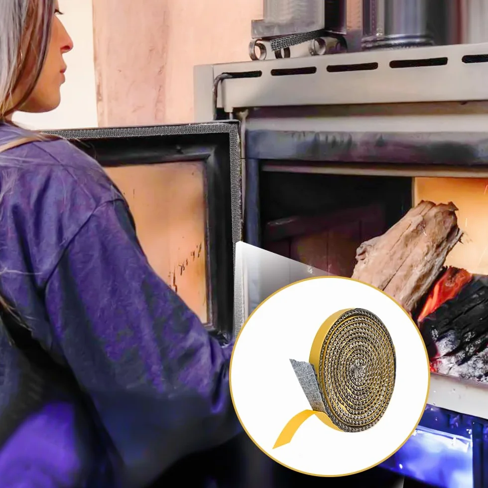 Taśma uszczelniająca do kominka, taśmy uszczelniające do pieca z włókna szklanego, odporna na wysoką temperaturę do 550°C, samoprzylepna, uszczelka kominkowa do kominka, rury piecowej, rury