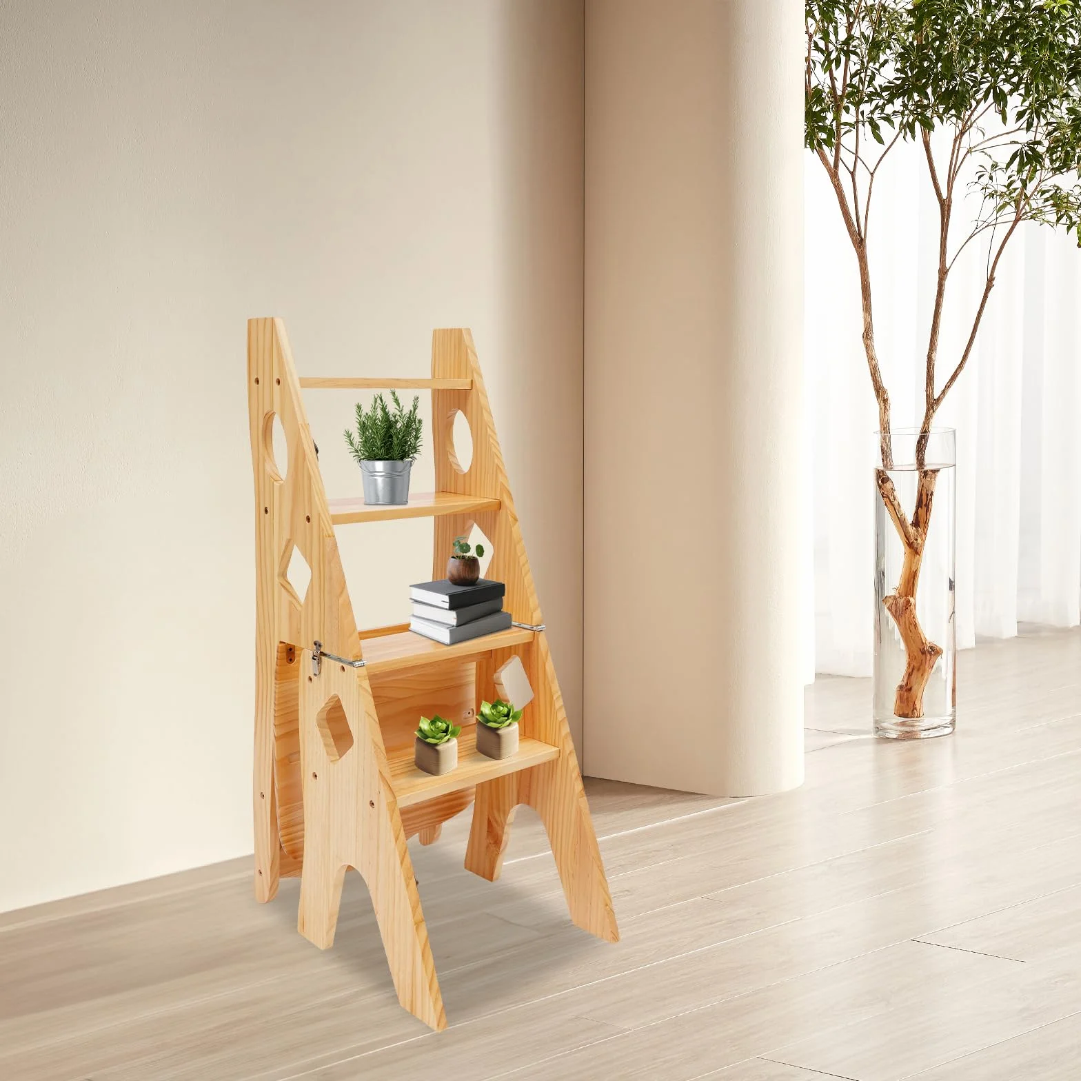 Składane krzesło biblioteczne 4-stopniowy taboret z drewna sosnowego nośność 100 kg