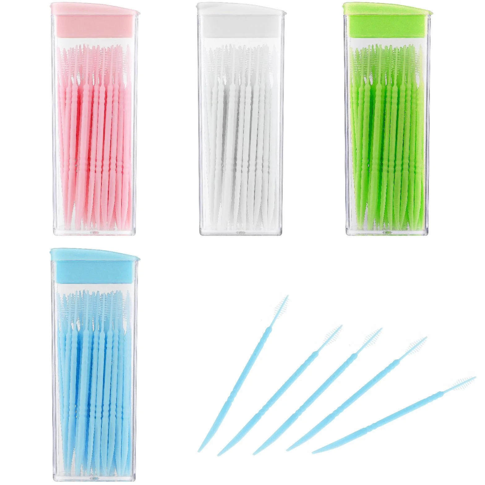 WLLHYF 200 szt. plastikowa wykałaczka z podwójną głowicą z podwójną głowicą, wykałaczki dentystyczne, nić dentystyczna międzyzębowa, szczoteczka do zębów (50 szt./pudełko)