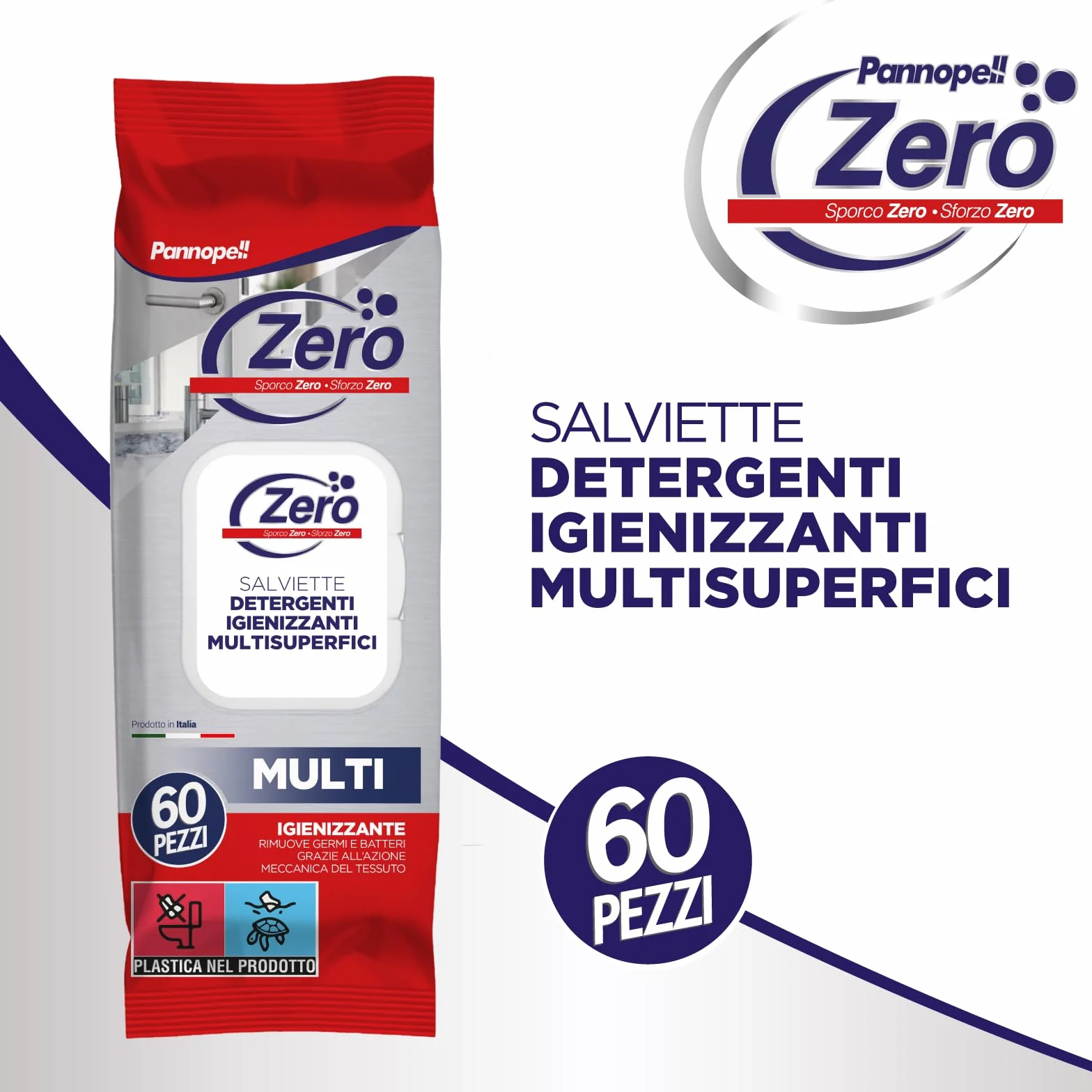 Chusteczki higieniczne ZERO POWIERZCHNI - 8 opakowań po 60 sztuk - Wydajne czyszczenie domu środkami dezynfekującymi do wody i powierzchni