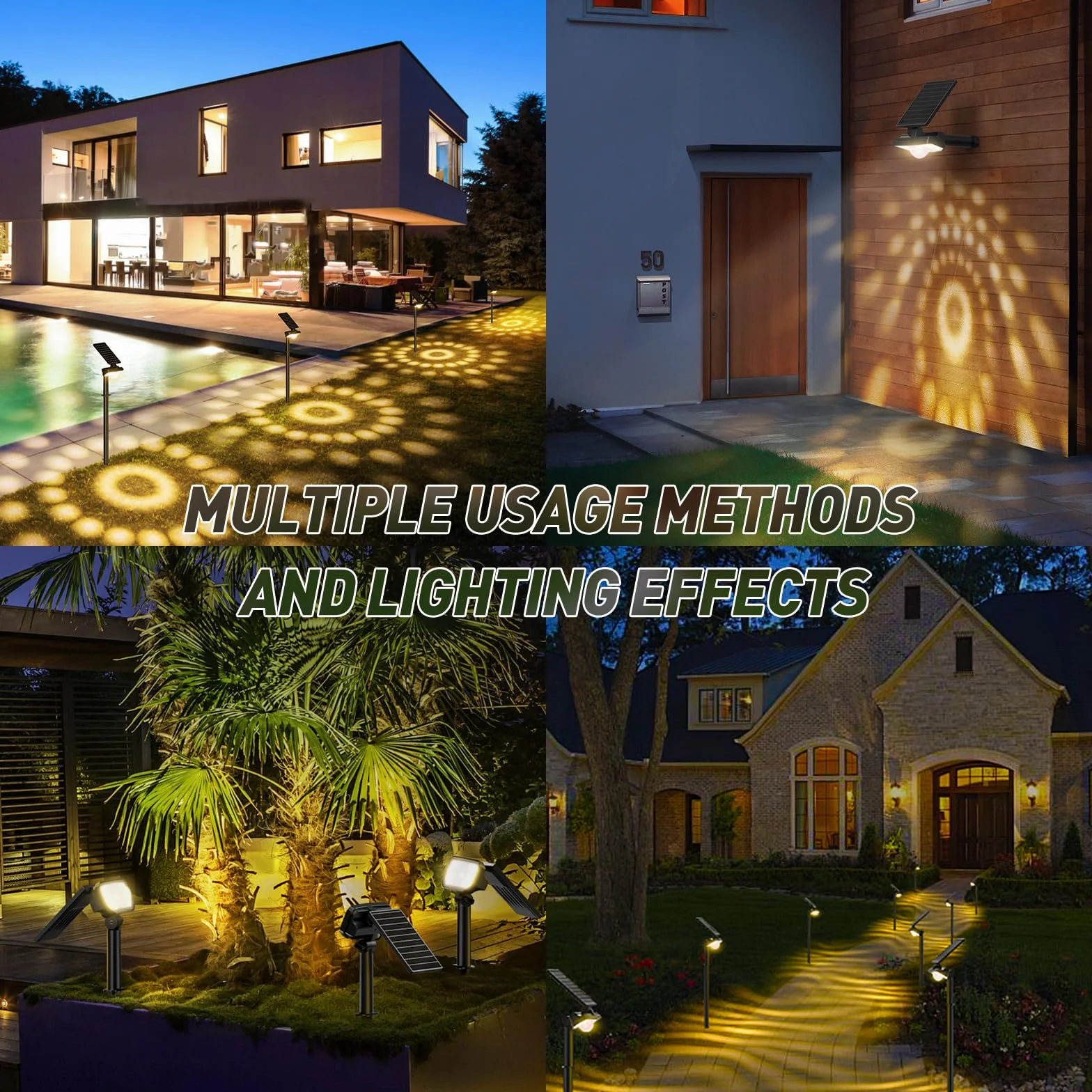 Quntis 26+1 LEDs Solar Garden Solar Light Warm White Solar Reflektor LED z 2 soczewkami, 3 tryby światła słonecznego na zewnątrz lampy na podwórko, patio, chodnik, trawnik, podjazd