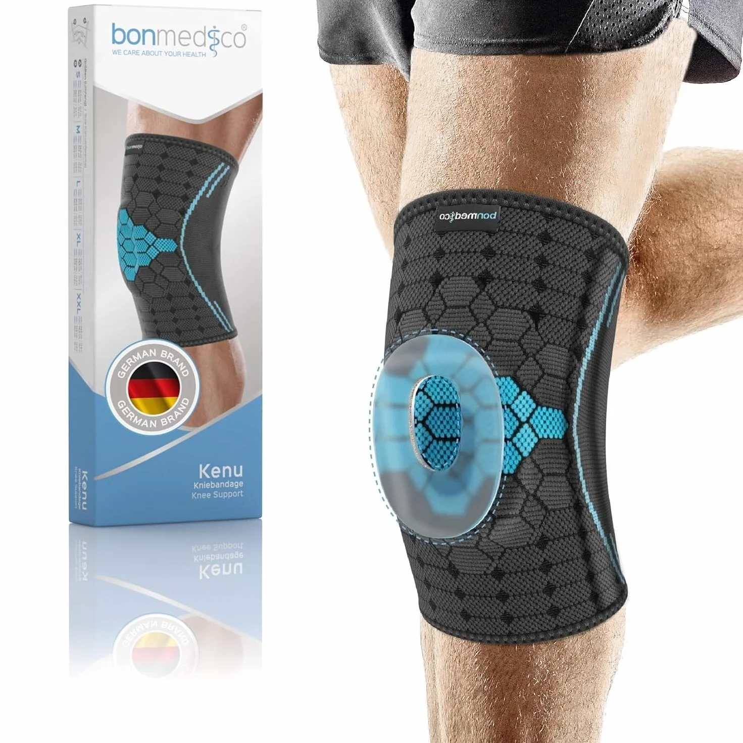 bonmedico Ortopedyczny bandaż na kolano z meniskiem dla kobiet i mężczyzn – bandaż na kolano lewe/prawe – sport siłowy, fitness, sport, artroza, na co dzień – prezenty wellness dla mężczyzn i kobiet