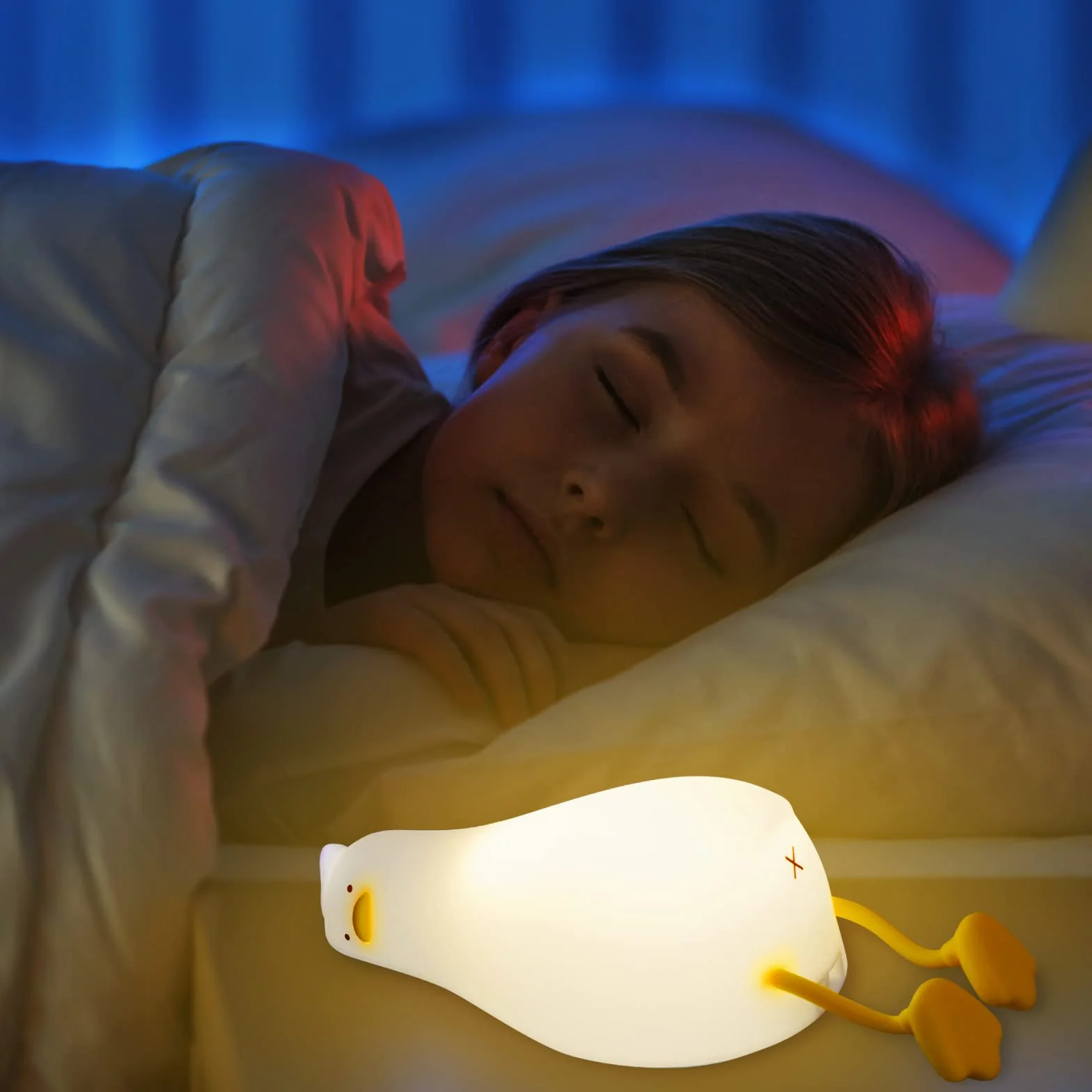 URAQT Lampka Nocna dla Dzieci, Silikonowa Lampka Nocna z Czujnikiem Dotyku, Śliczna Kaczka Lampki do Pokoju dla Dzieci z Funkcją 30 Minutowego Timera, USB do Ładowania na Prezent Chrztu Dziecka