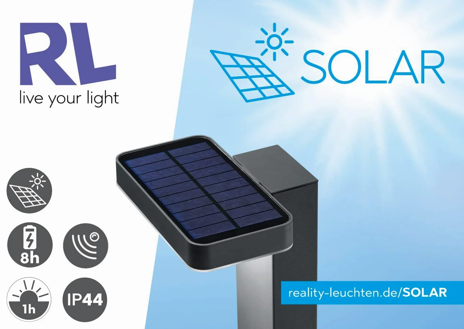 Reality Leuchten Posadas R42251142 lampa solarna LED, tworzywo sztuczne, antracyt, w zestawie 4,5 W LED, czujnik ruchu, lampa drogowa