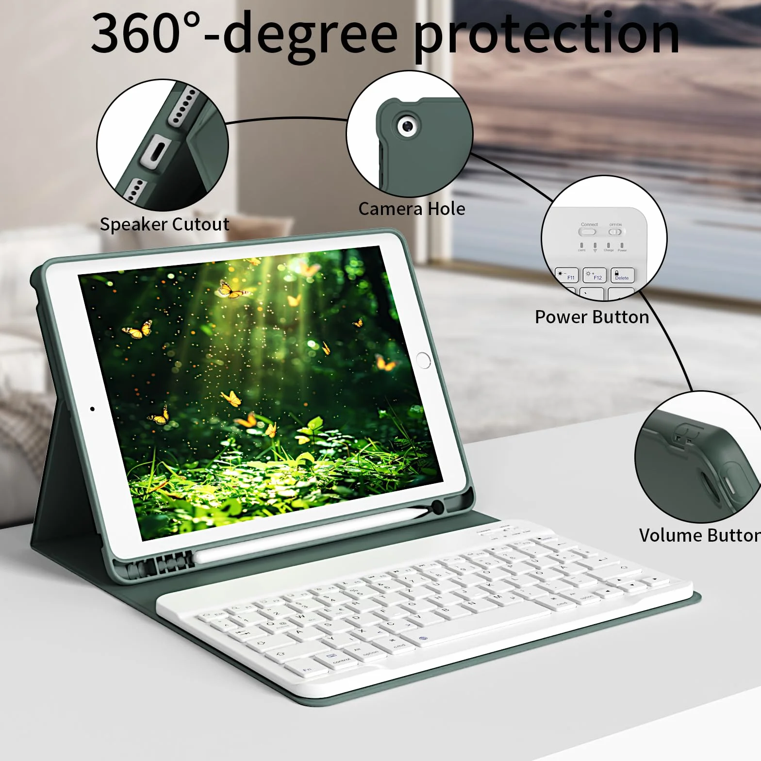 Etui z klawiaturą do iPada 9/8/7 generacji 10,2 cala TPU Bluetooth QWERTY zielony