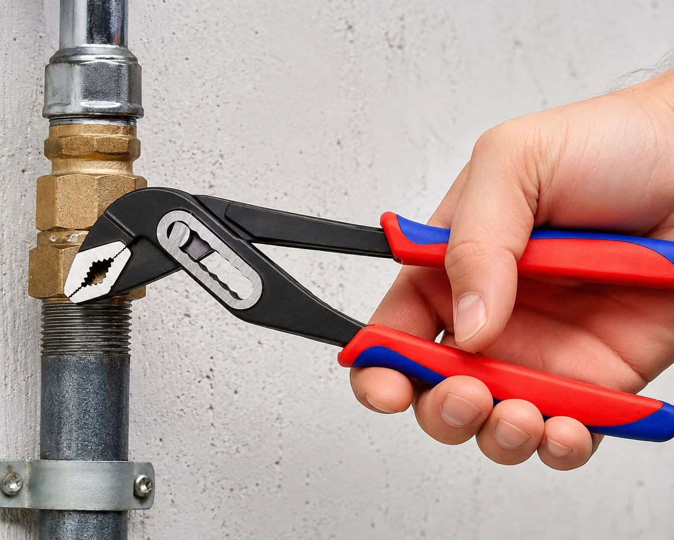 szczypce do pomp wodnych, klucz do rur, Engländer, 250 mm / 10" z dwukomponentowymi uchwytami w kolorze czerwono-białym do napraw, montaży, śrub i gięcia