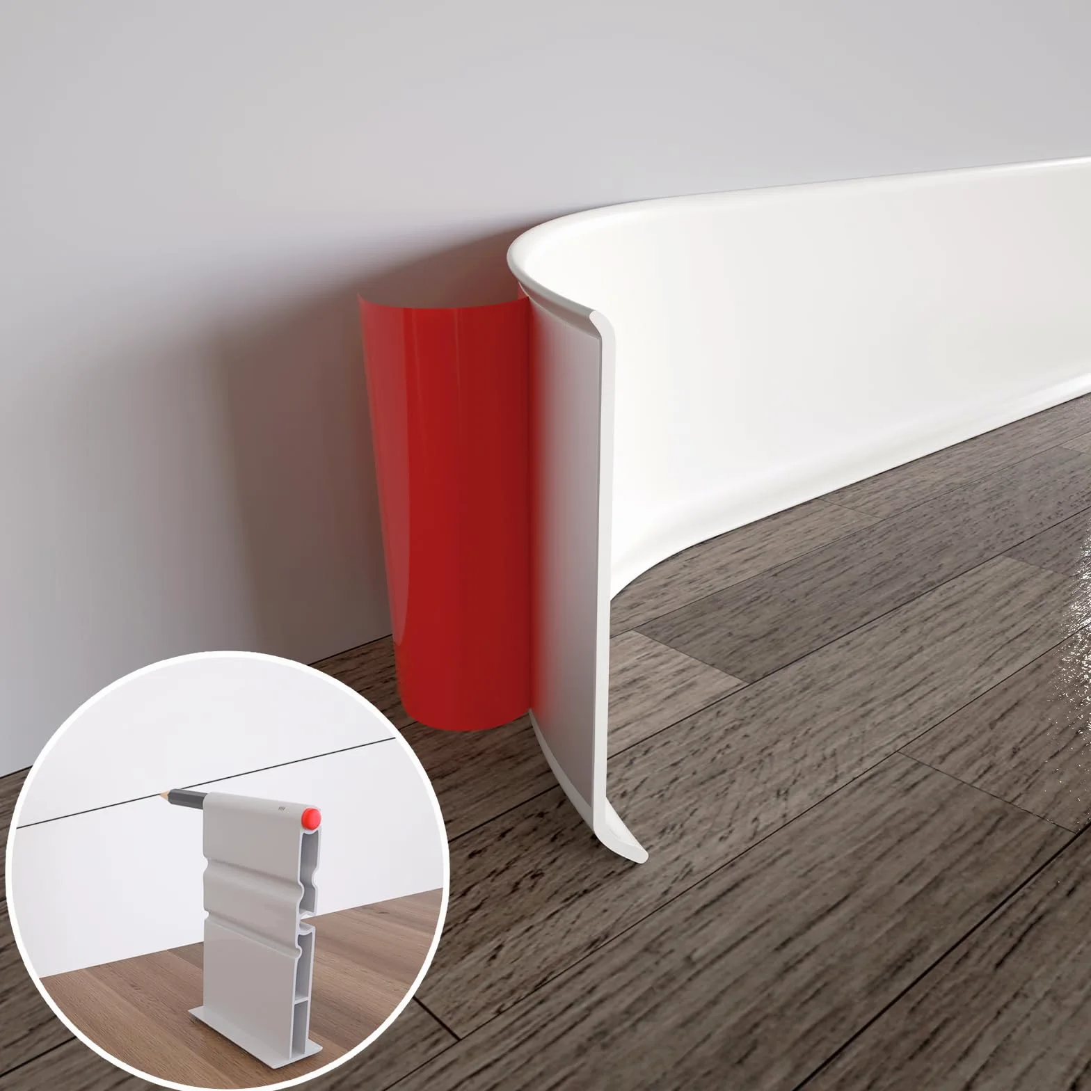 COUKIU Elastyczna listwa przypodłogowa, samoprzylepna winylowa podstawa ścienna, odklej i przyklej, gumowa podstawa do formowania ściany, 10 cm x 50 m, biała