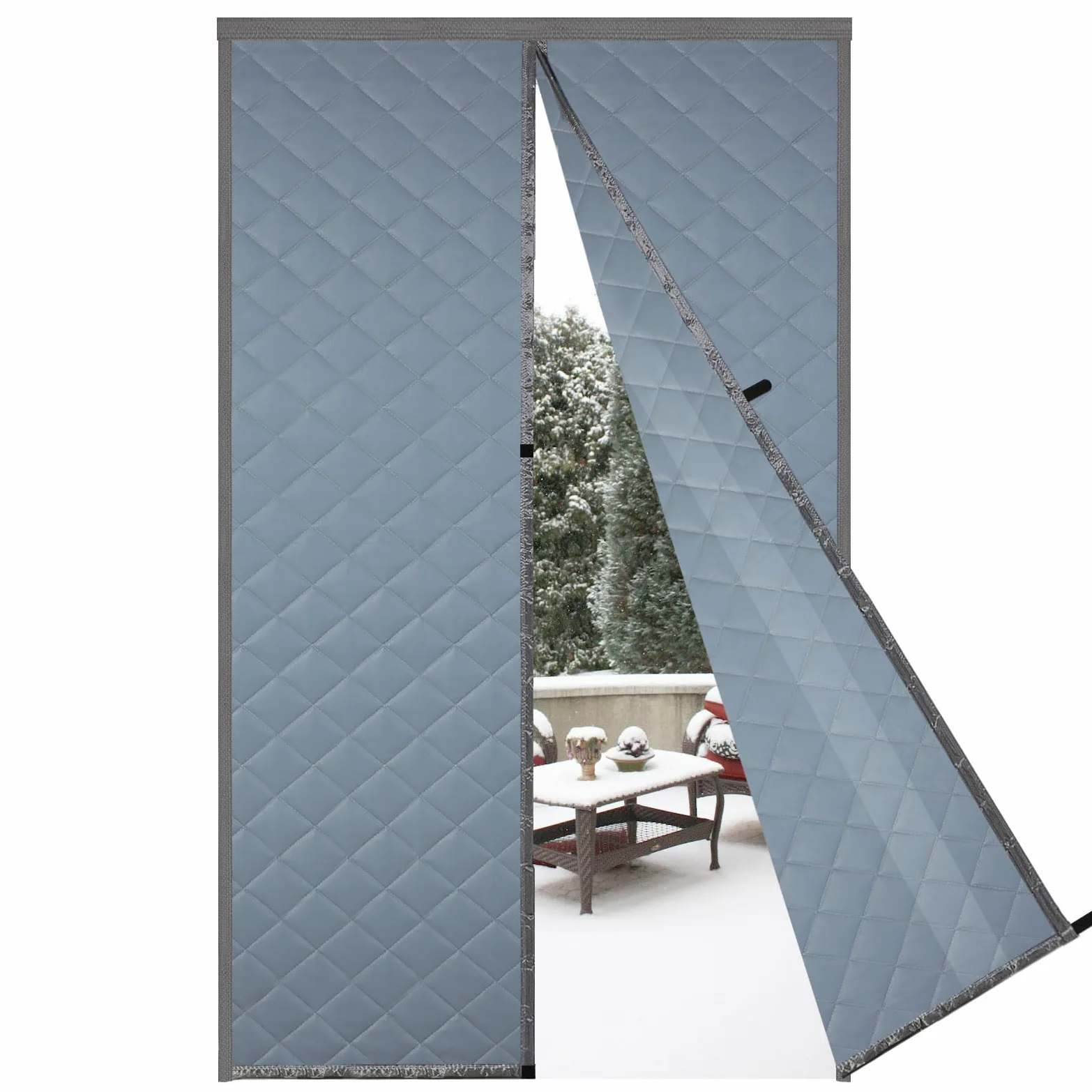 Risareyi Magnetyczna izolacja termiczna, zasłona na drzwi, wymiary: 96 x 213 cm, odporna na warunki atmosferyczne, z poliuretanu, grube wypełnienie poliestrowe, szara osłona drzwi, ochrona przed