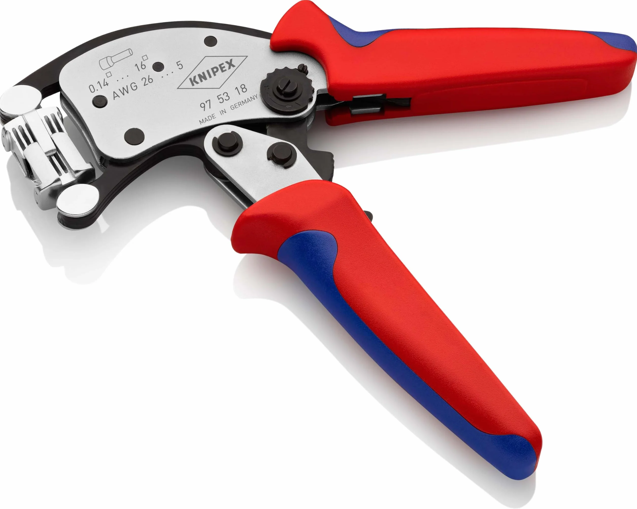 KNIPEX Twistor16 Samonastawne szczypce do zagniatania tulejek kablowych z głowicą obrotową chromowany z osłonkami wielokomponentowymi 200 mm, 97 53 18