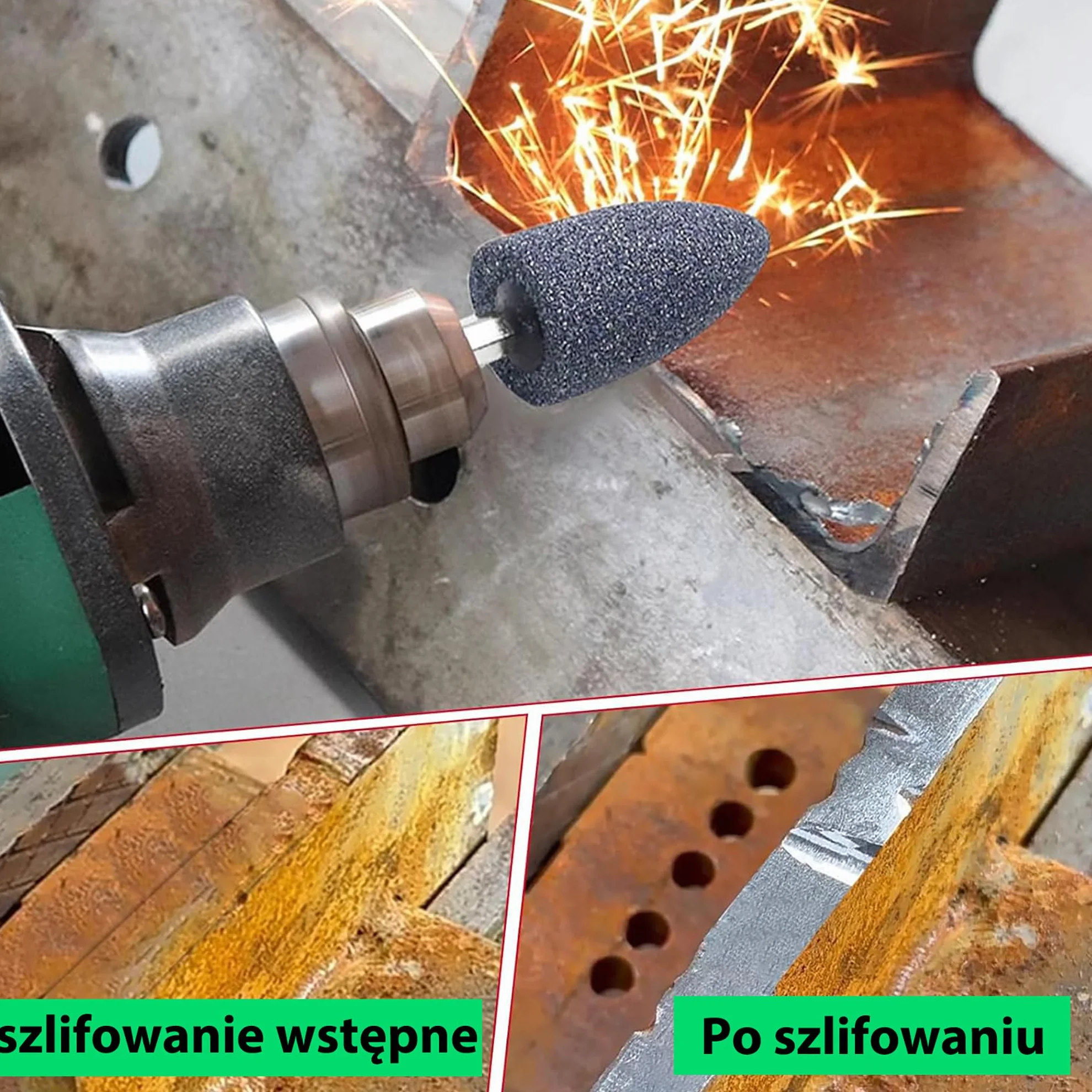 6szt Głowice Szlifierskie Chromowo-Korundowe HEX 3mm do Precyzyjnego Szlifowania