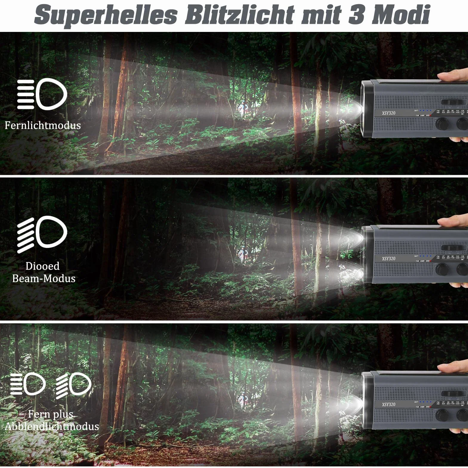 Przenośne radio korbowe AM/FM 5000 mAh latarka LED alarm SOS czarny