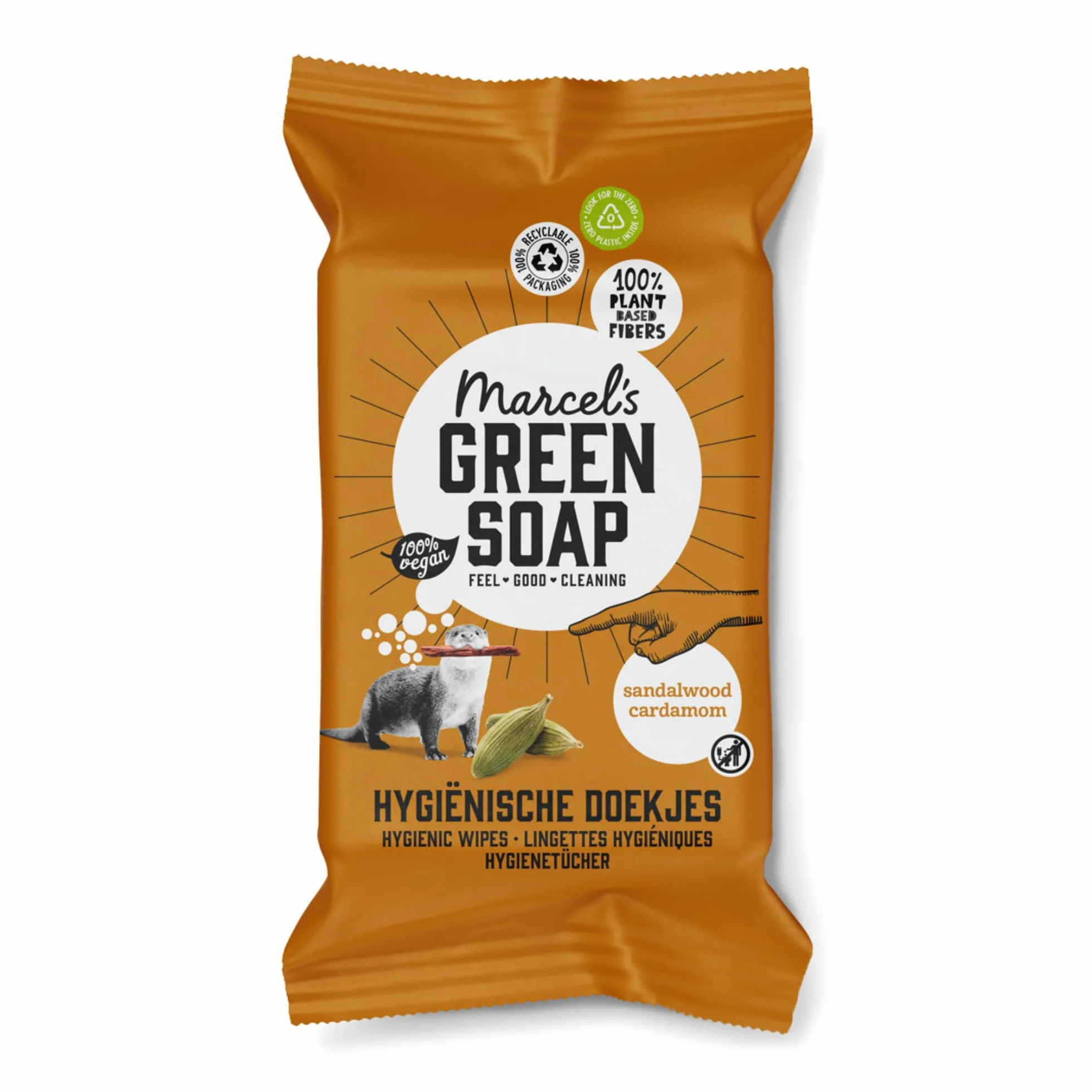 Marcel's Green Soap Chusteczki higieniczne, higieniczne, higieniczne, biodegradowalne, kardamonowe, ziołowe, przyjazne dla środowiska chusteczki do rąk, 60 szt