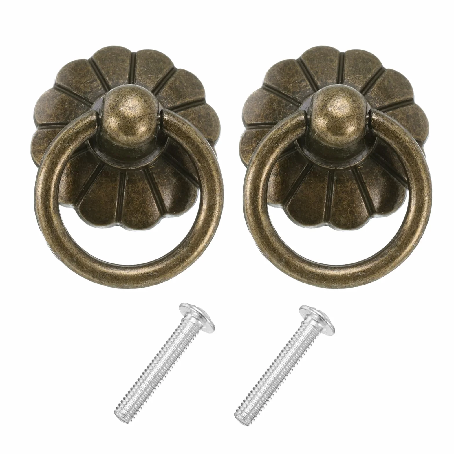 QUARKZMAN 2 zestawy Vintage pierścień kropla uchwyty Retro komoda ze śrubami ze stopu cynku do szuflad meblowych szafka szafka brązowa (33 mm / 1,3 cala długa)