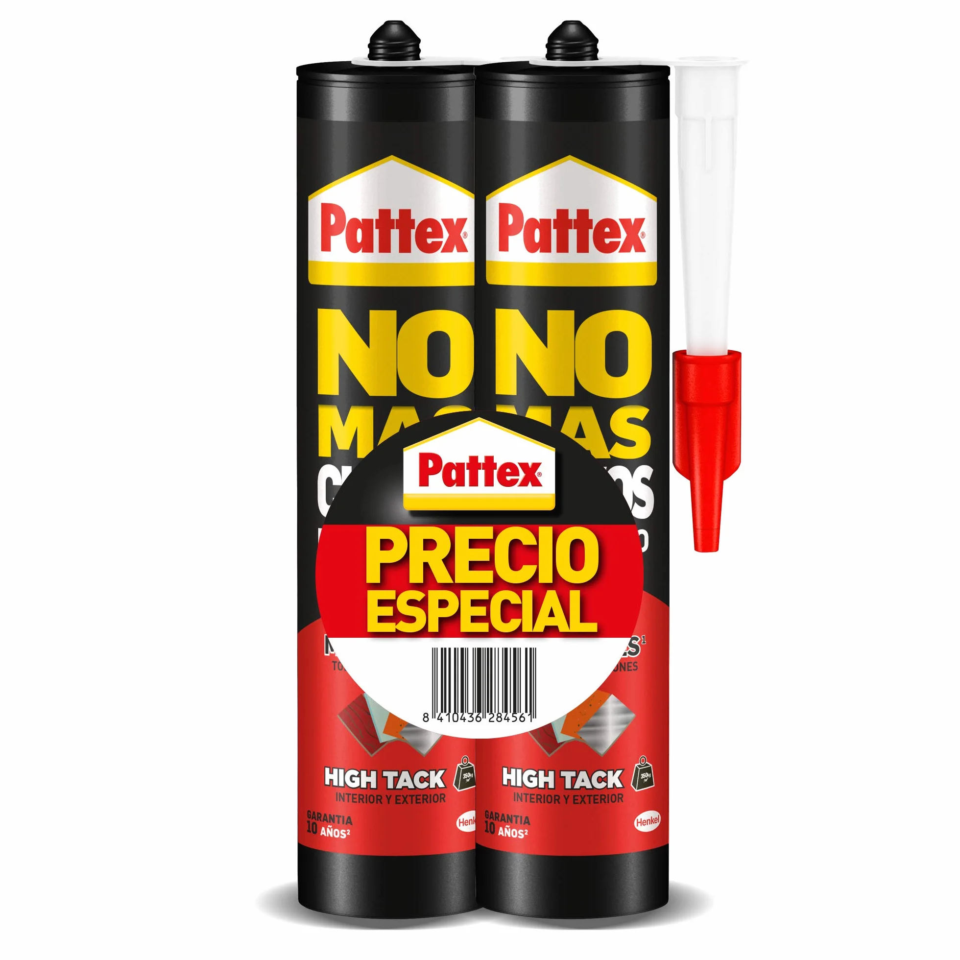 Pattex więcej paznokci do każdego HighTack, klej montażowy odporny na ekstremalne temperatury, mocny klej do mokrych powierzchni, biały klej, ekonomiczne opakowanie z 2 wkładami x 446 g