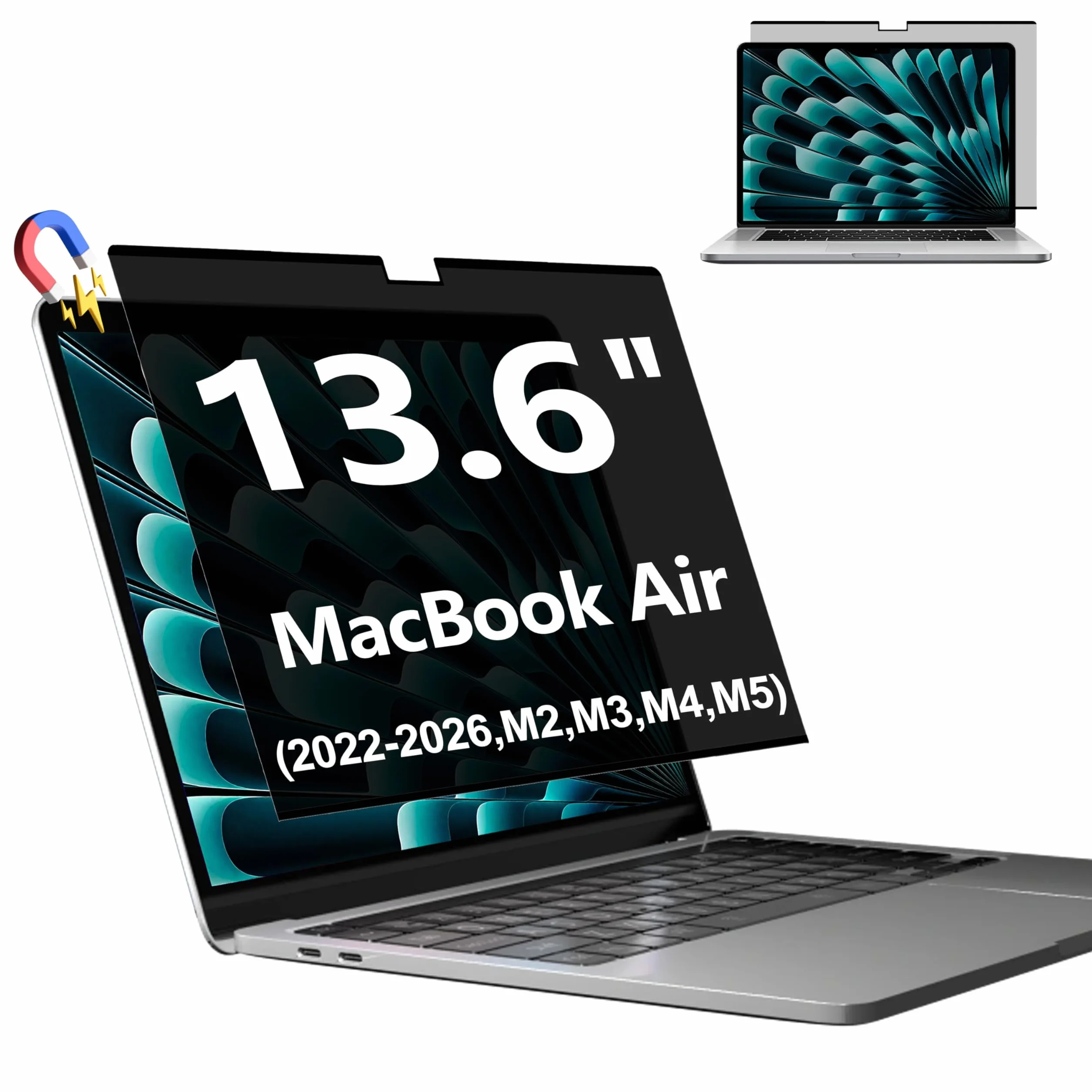 Magnetyczna Folia PrywatnośCi do Macbook Air 13,6 Cala (2022-2025, M2, M3, M4, Pro, Max), Zdejmowany Filtr PrywatnośCi do LaptopóW I Ochrona Ekranu Bez OśLepiania Niebieskiego śWiatłEm