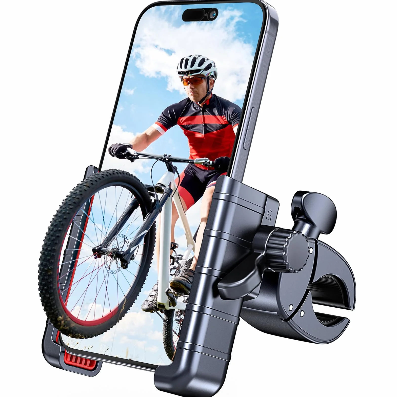 Uchwyt rowerowy na telefon obracany 360° zacisk kierownicy do motocykla, skutera, roweru