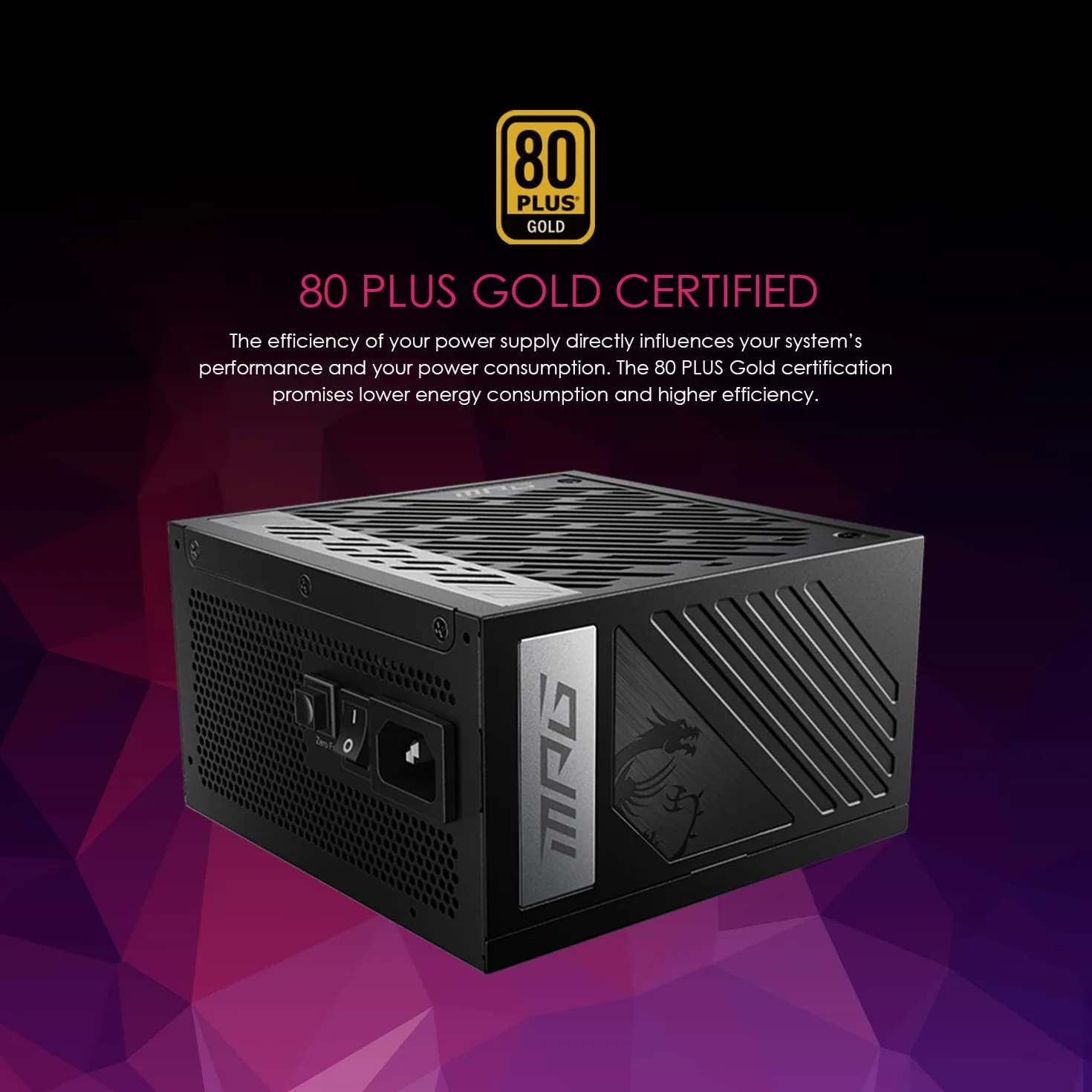 MSI MPG A850G PCIE5 zasilacz sieciowy 850 W 80 Plus Gold w pełni modułowy ATX 3.0 PCIe 5.0 GPU japońskie kondensatory 105°C 0% RPM czarny
