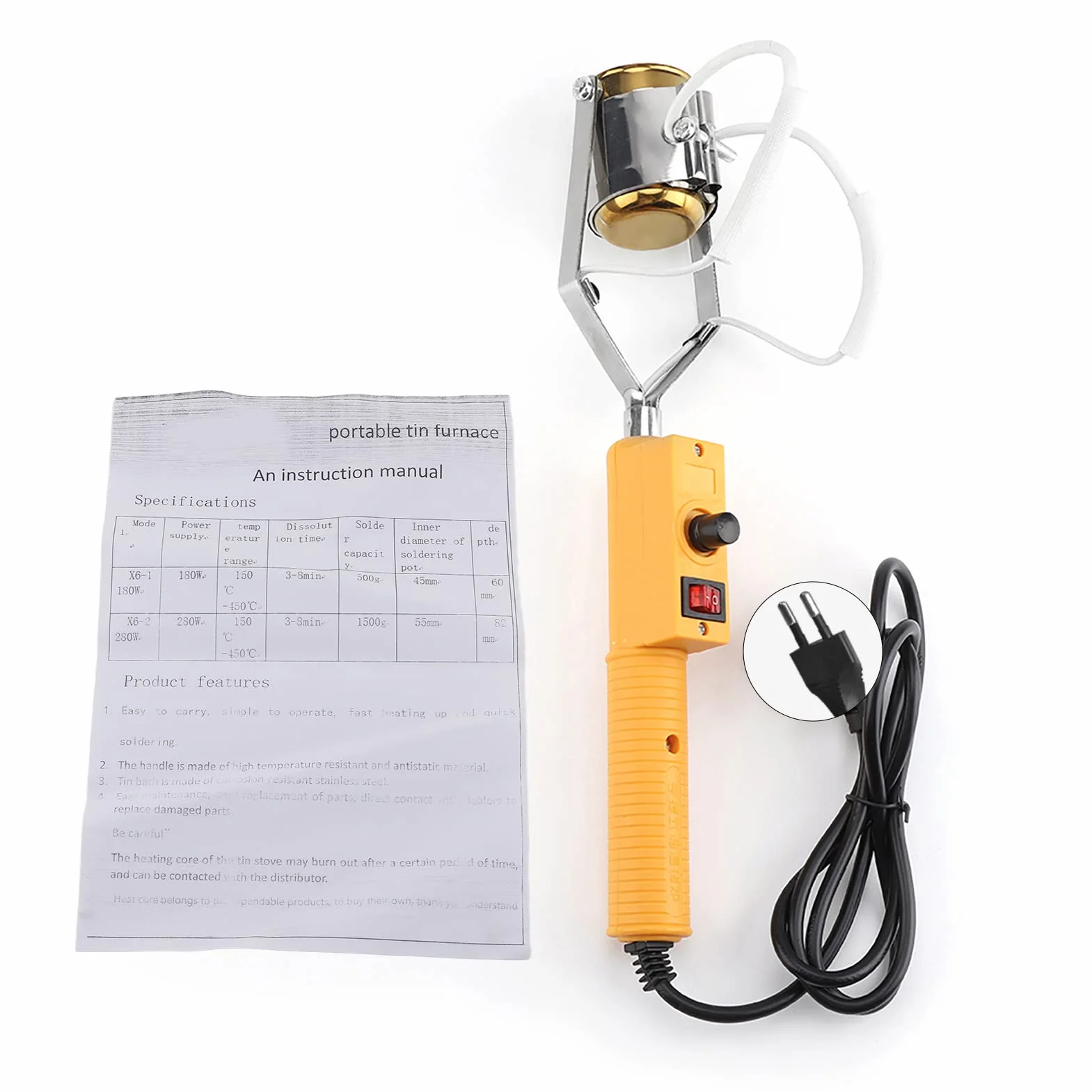 Przenośny Tygiel Lutowniczy Piec do Topienia Cyny 180 W/280 W Elektryczny Wysokiej Jakości Stal Nierdzewna łatwa Konserwacja Prosta Obsługa Szybkie Nagrzewanie (280W Norma