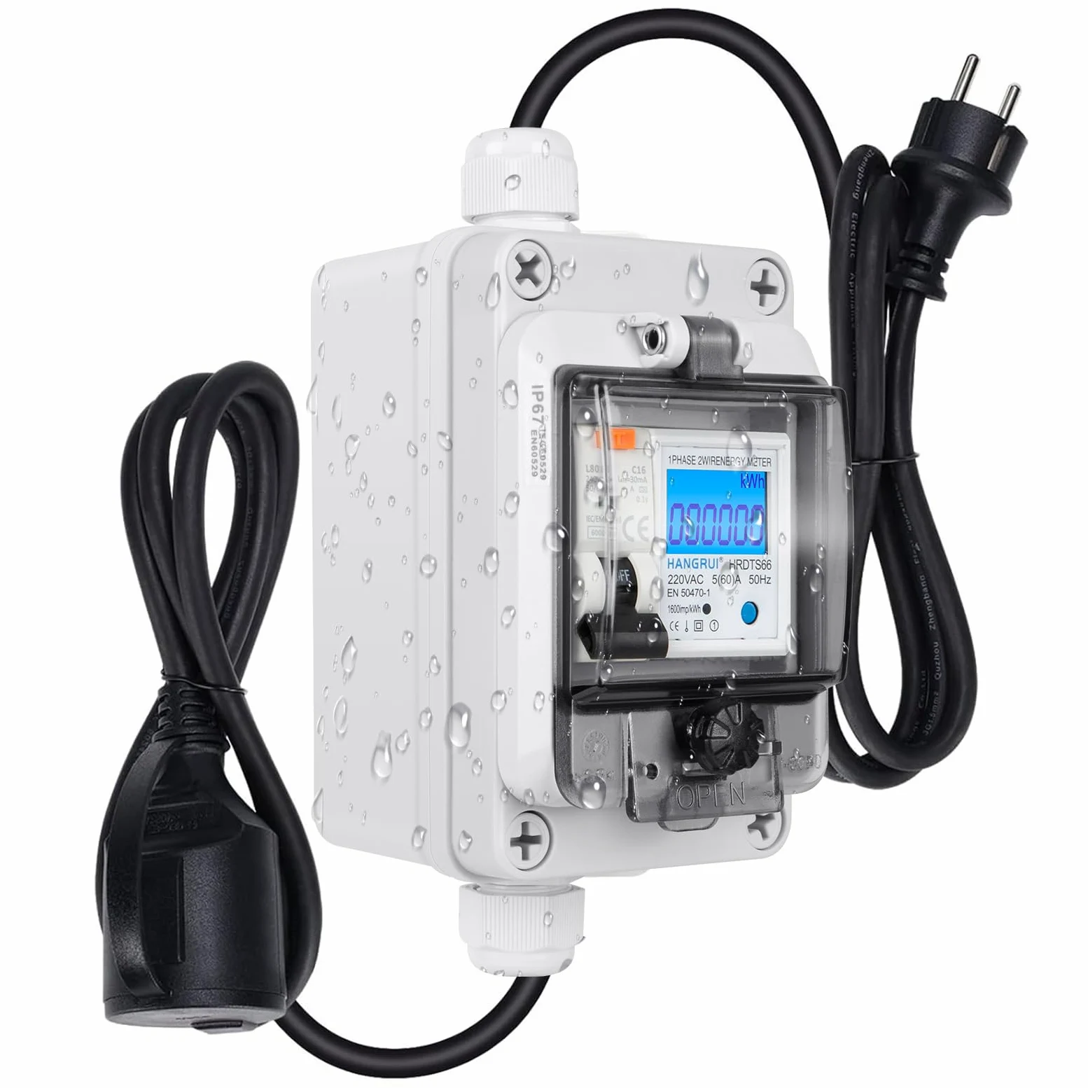 Mobilny cyfrowy licznik prądu do gniazdka, 230 V, 80 A, mobilny miernik KWH z wyłącznikiem ochronnym typu A fi ls 16 A i IP65, wodoszczelny przewód gumowy, przenośny, do samochodów kempingowych i