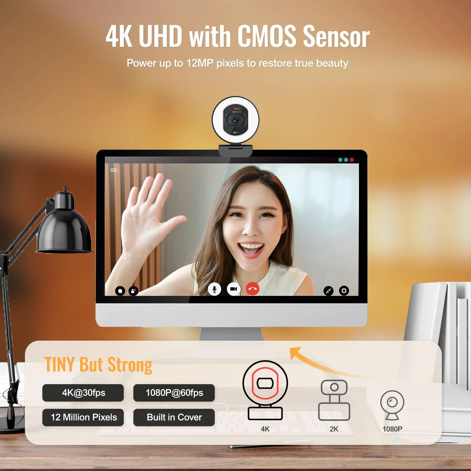 Angetube Kamera internetowa 4K UHD z TOF Auto Focus i redukcją szumów AI, USB z osłoną prywatności