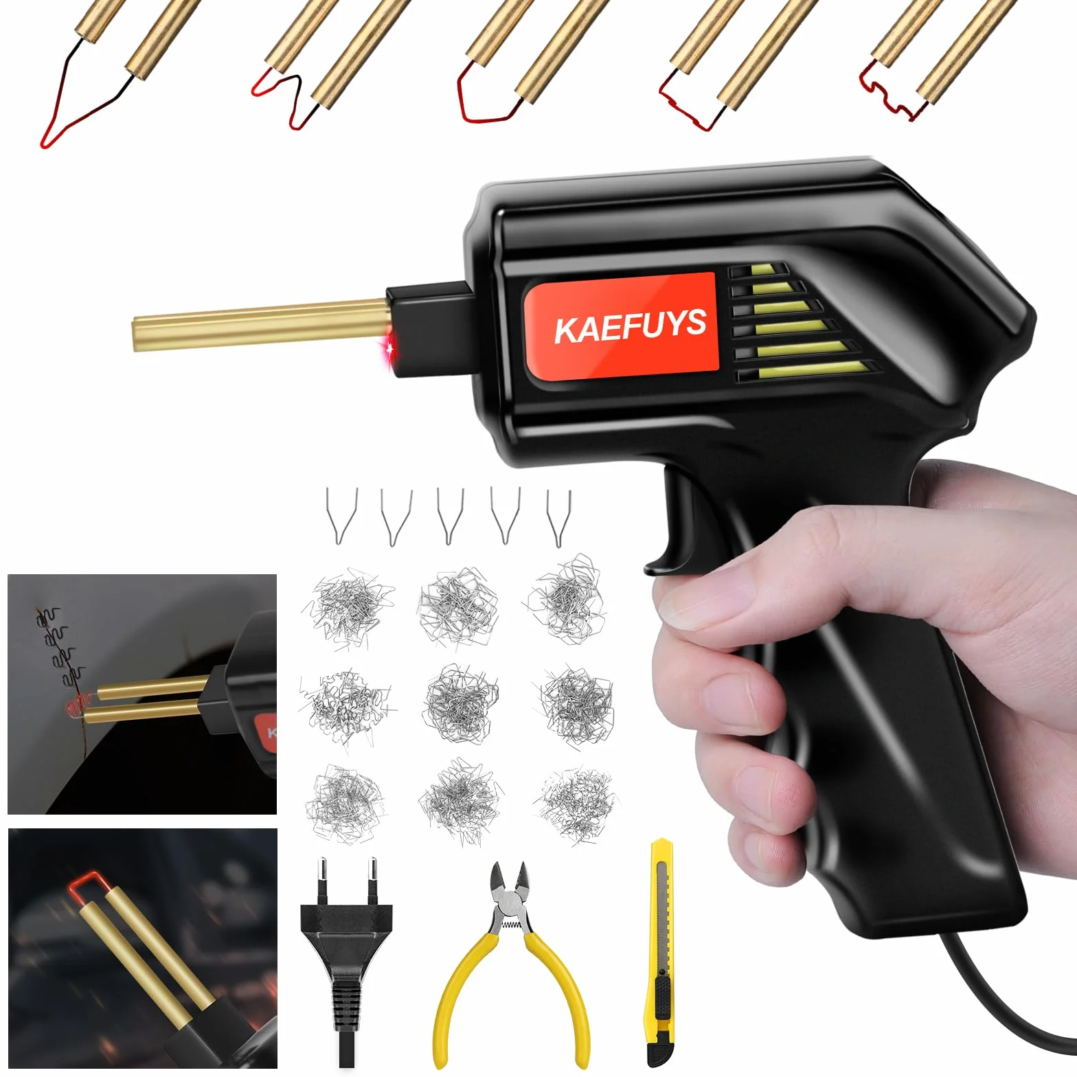 KAEFUYS Spawarka do tworzywa sztucznego, 170 W, 805 sztuk, 7 rodzajów zszywek 2 w 1, zestaw naprawczy do samochodu, tworzywa sztucznego, spawarka do samochodu, zderzaka, kajaka