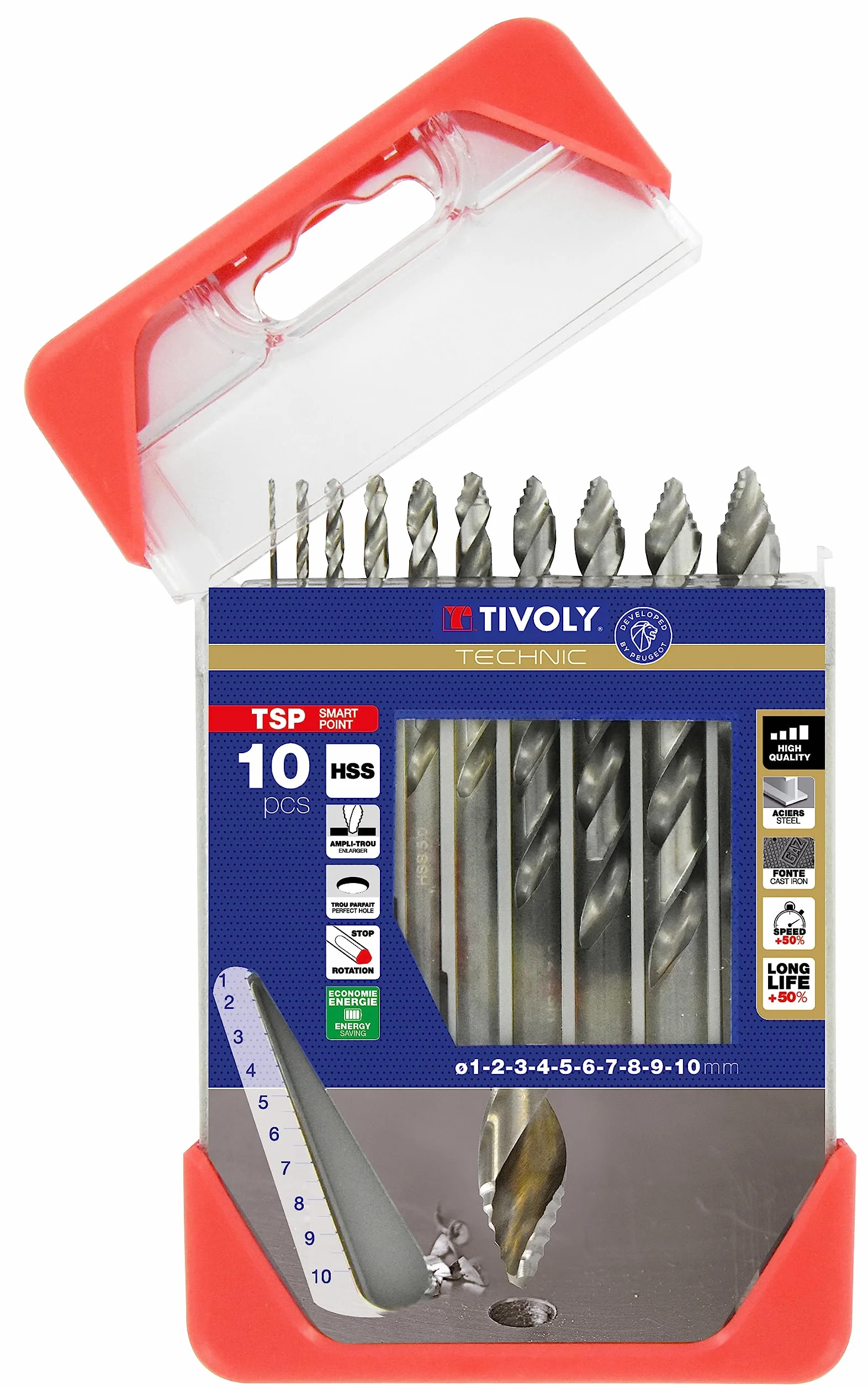 Tivoly 11457070001 Zestaw 10 wierteł do metalu TSP HSS szlifowane ostrzenie Tivoly Smart Point Ø 1 do 10mm