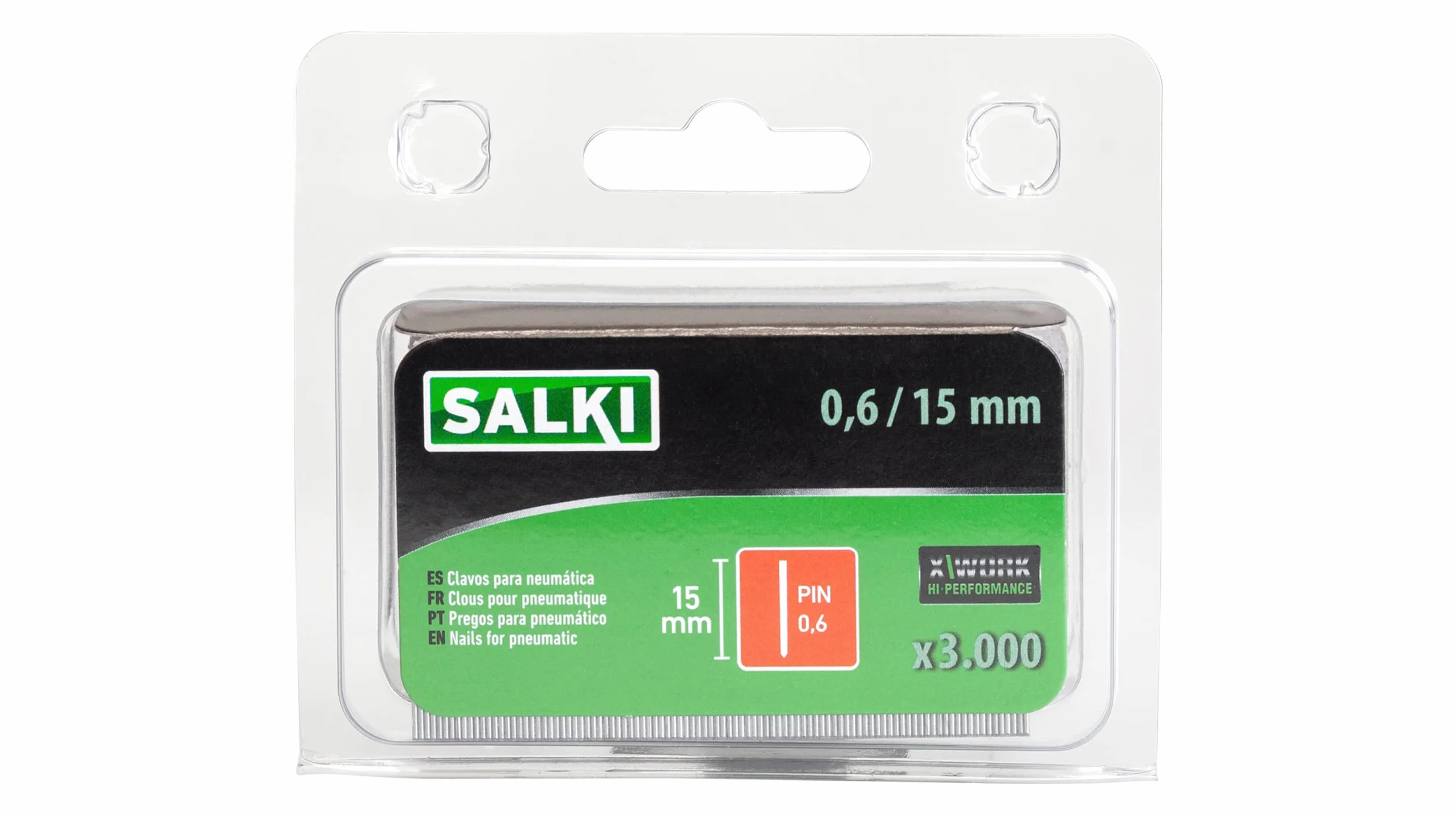 SALKI | Gwoździe nadwozia 0,6 | Blister 3000 sztuk | Gwoździe bez głowy o długości 15 mm do zszywania pneumatycznego | kompatybilne z gwoździami pneumatycznymi | szary