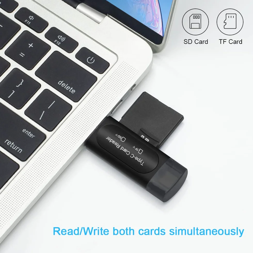 Czytnik kart SD, Seminer 4 w 1 USB C/USB 2.0 podwójny adapter kart pamięci OTG do kart pamięci TF/Micro SD/SD/SDXC/Micro SDXC/Micro SDHC (czarny)