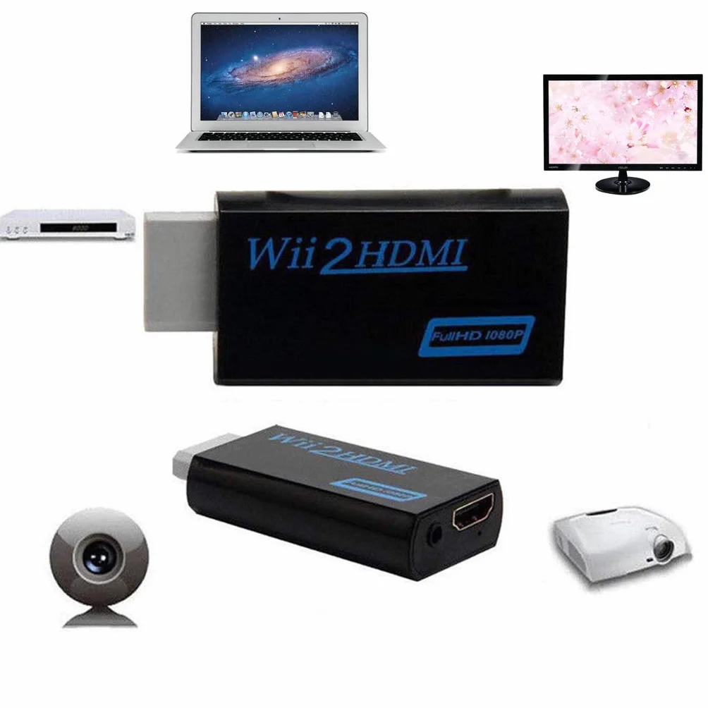 INF Adapter Wii na HDMI 720/1080P HD Converter Z Wyjściem Audio 3,5 mm Do Monitora, Projektora, Telewizora (Biały)