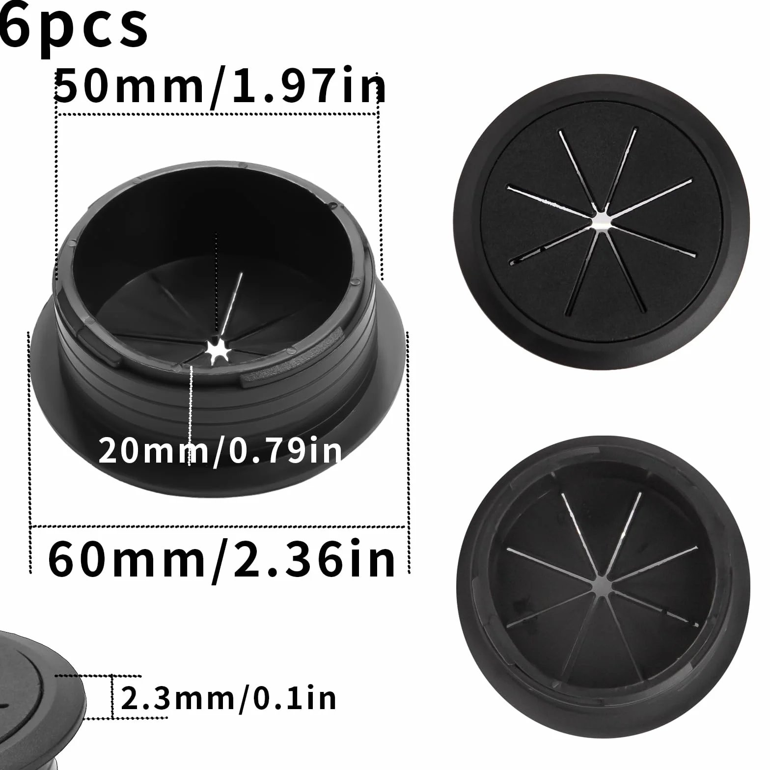 SWTYExt 50mm przepust kablowy 6 sztuk przewód kablowy biurko czarny przepust kablowy biurko plastikowy przewód kablowy do biurka szkoła biuro dom zorganizowany przewód