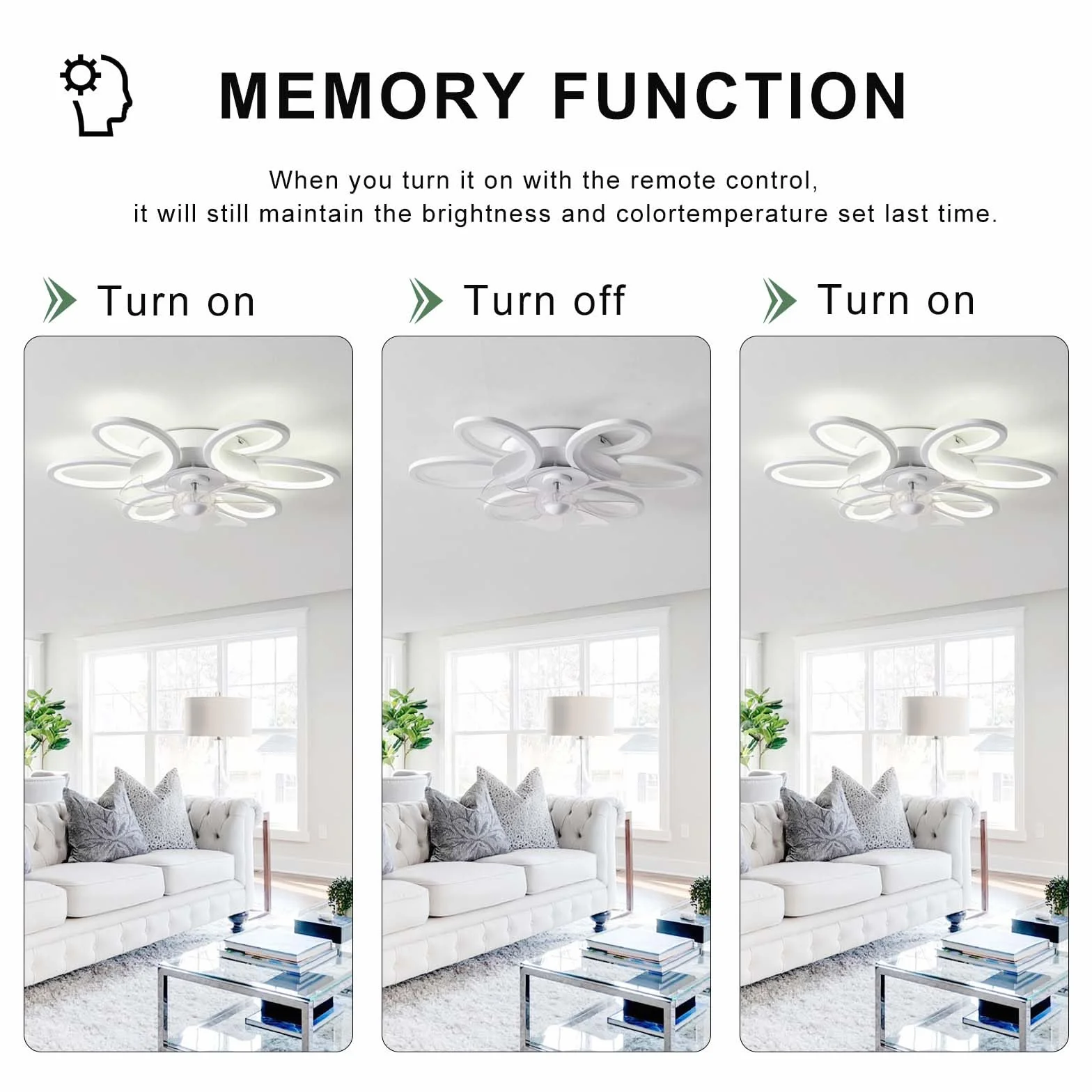 Kwiatowe Wentylatory Sufitowe Ze Światłami I Pilotem, Ściemniana Lampa Sufitowa LED Z Wentylatorem, 6-biegowe Wentylatory Sufitowe DC Z Lampami I Funkcją Pamięci Do Salonu-White||Remote+App